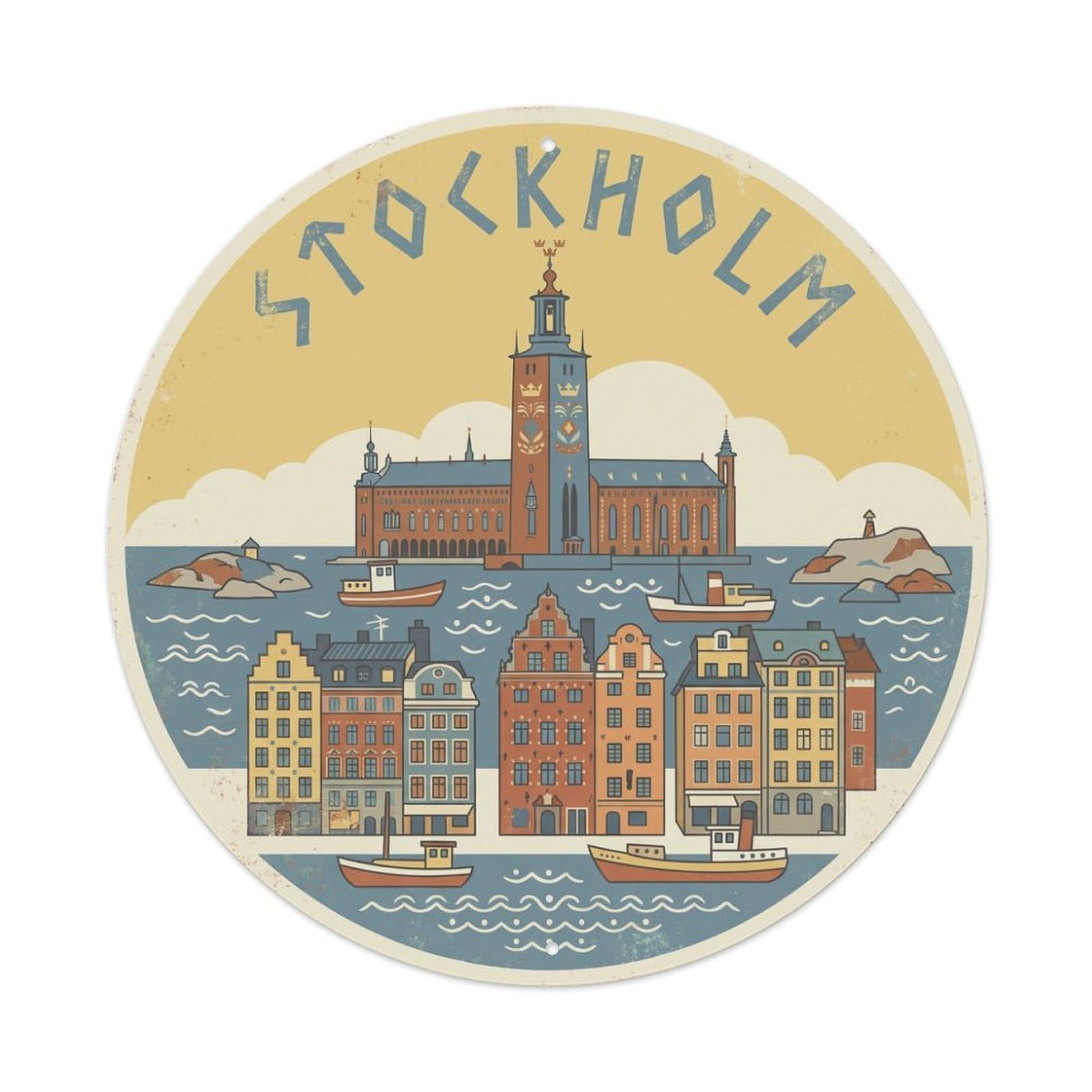 Vintage Travel Sweden Stockholm Metal Tin Sign