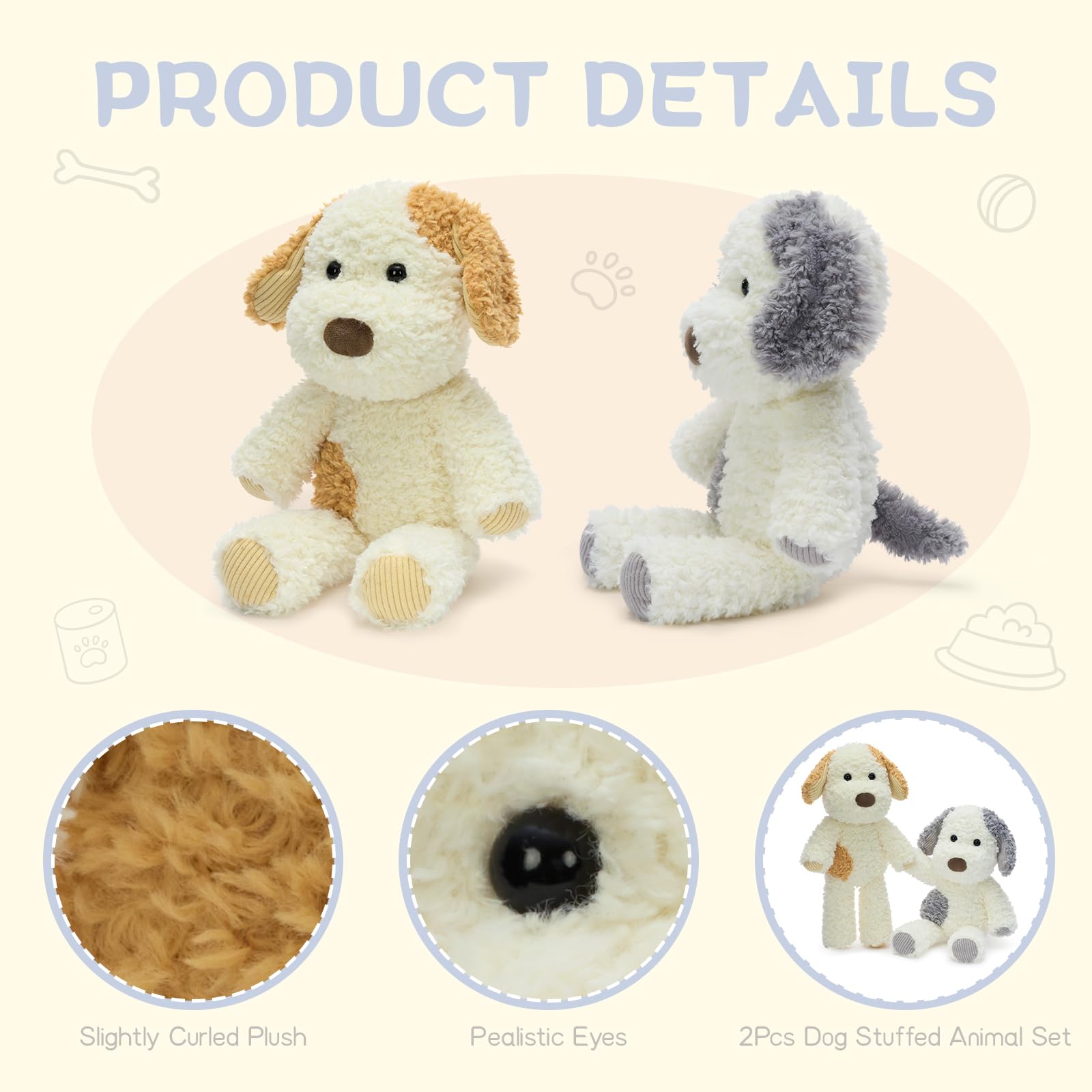 MorisMos Set di 2 orsacchiotti per cani, 30 cm, realistico, in peluche, per bambini, ragazzi e ragazze, decorazione per compleanno (marrone chiaro, macchie grigie)