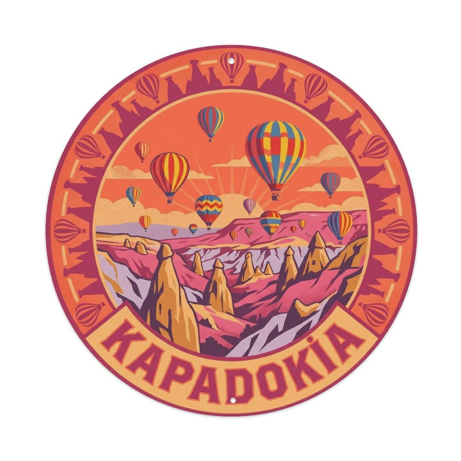 Cappadocia Balloon Dawn Anatolian Travel Color Block Metal Tin Sign