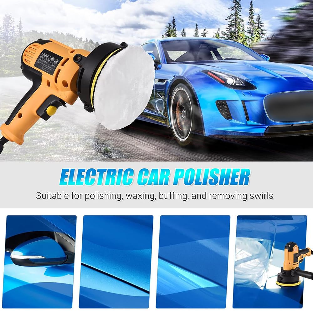 Polerka Elektryczna 700 W, Zmienna Prędkość 600-3700 Obr./Min, 5-Calowy Zestaw Polerski, Z Wyjmowanym Uchwytem/Gąbką/Wełnianą Podkładką, Do Czyszczenia Samochodu, Polerowania Samochodu