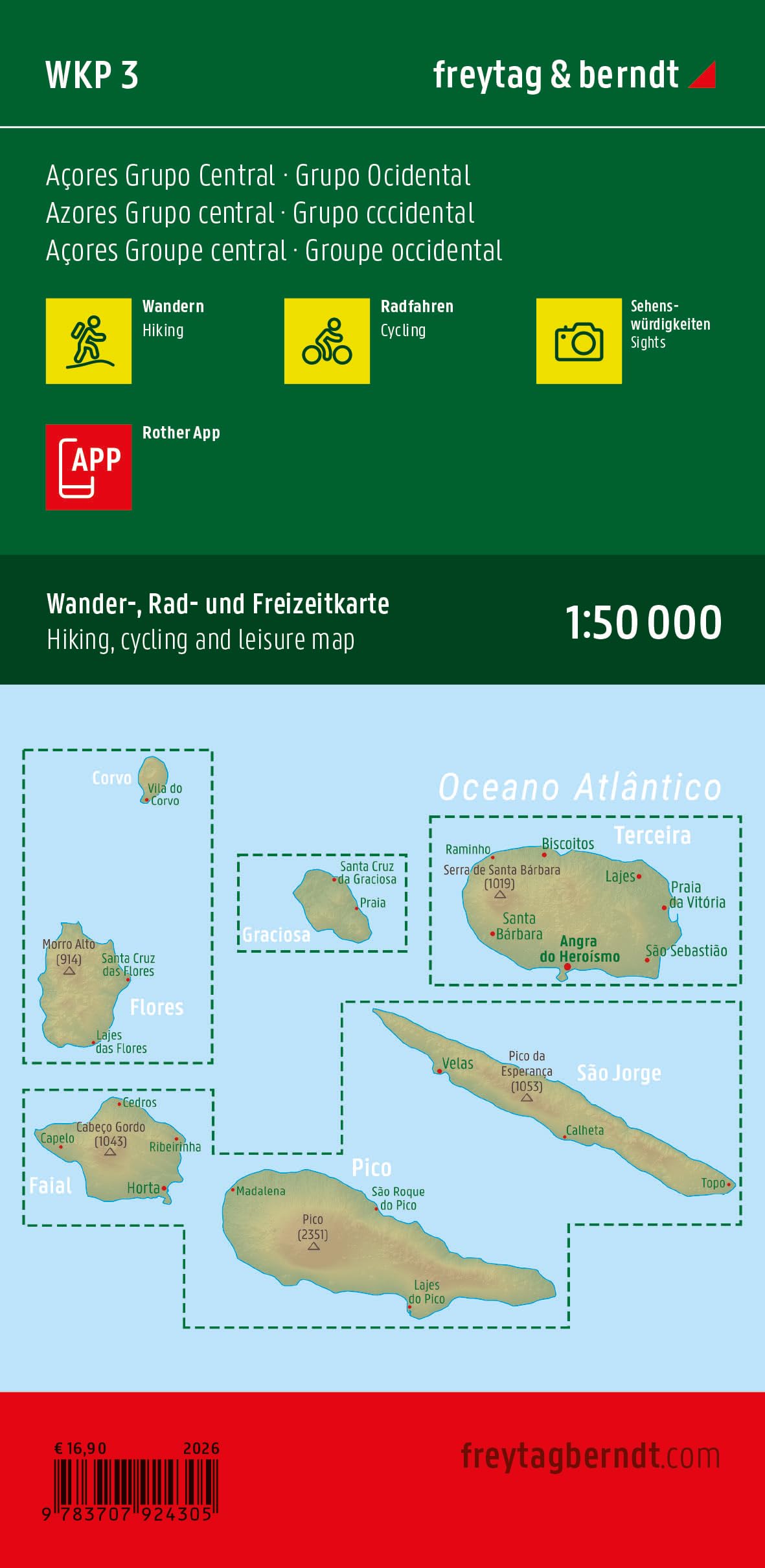 AZORES NORTH & SOUTH ACORES NORD & SUD: 2 Blätter in Kunststoff-Hülle, mit APP: WKP 3-25