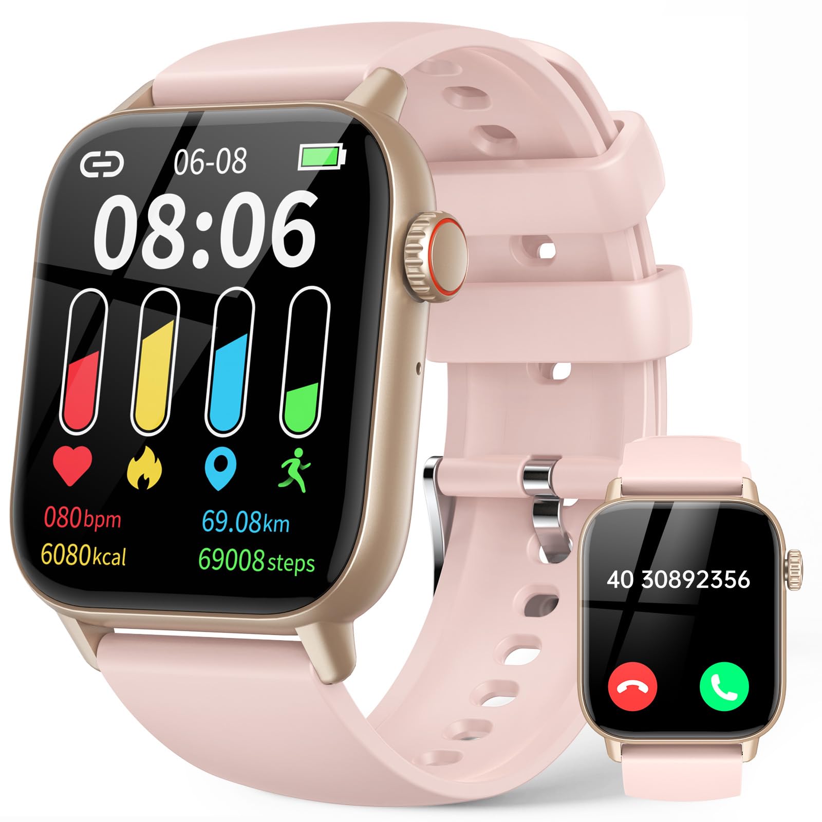 LLKBOHA Smartwatch-Donna-Uomo - 1,85'' Schermo Orologio Smart Watch, Effettua/Risposta Chiamate, 7/24h Cardiofrequenzimetro/Ossigeno Nel Sangue/Contapassi/Monitoraggio del Sonno, per Android iOS