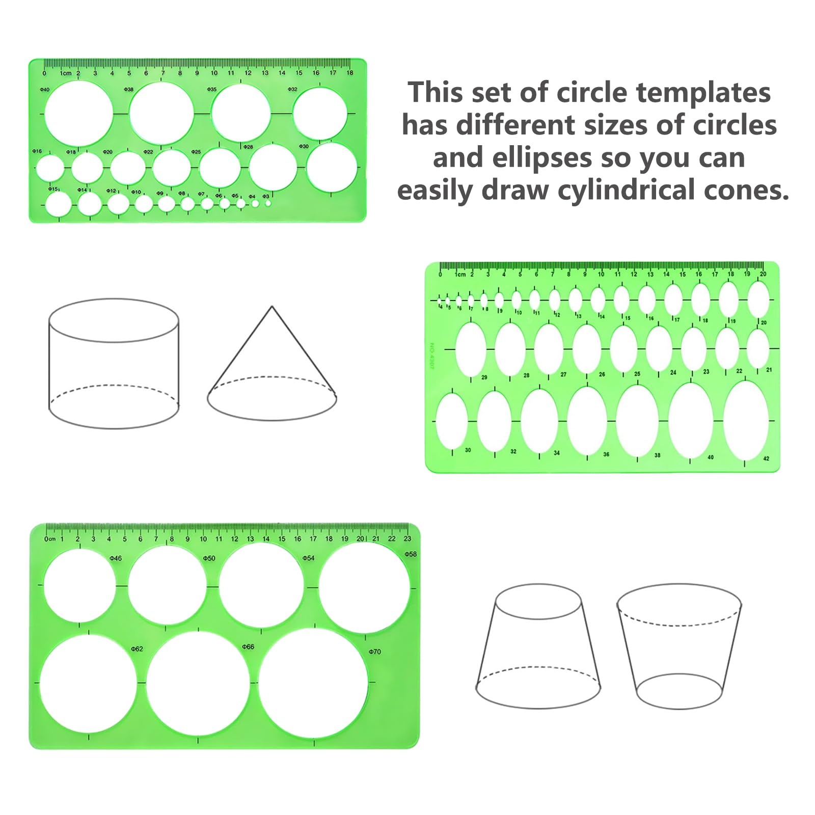 3 Piece Circle Template Set - Transplastic Drawing Stencils With Various Circle Sizes For School & Office
