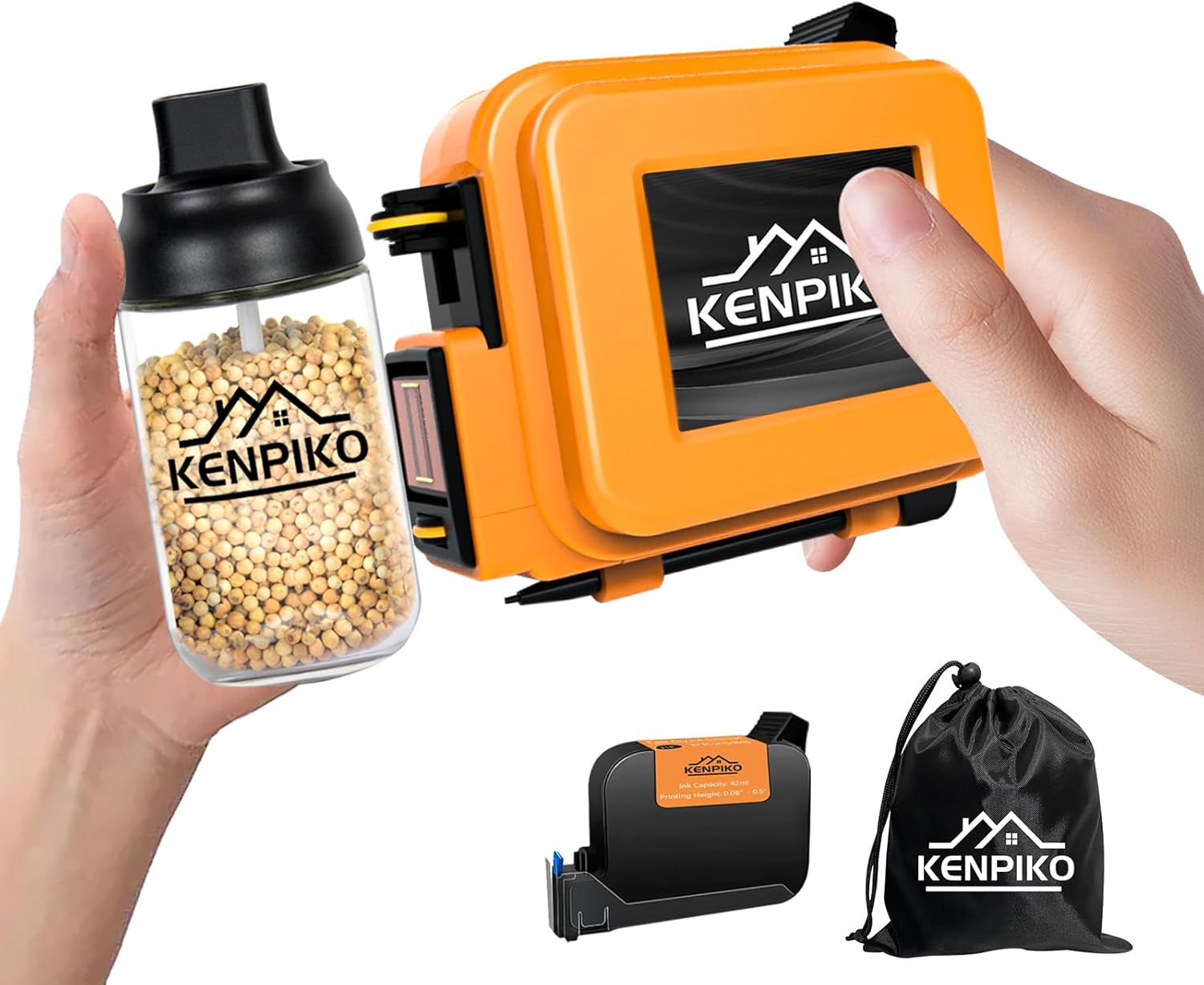 Handheld Inkjet Printer KP-mini, Portable Inkjet Printer with 42 ML Quick-Drying Ink Cartridge, Pocket Handheld Ink Jet Printers Gun 0.5 Inch Print Height for Barcode, Logo (28 Languages)