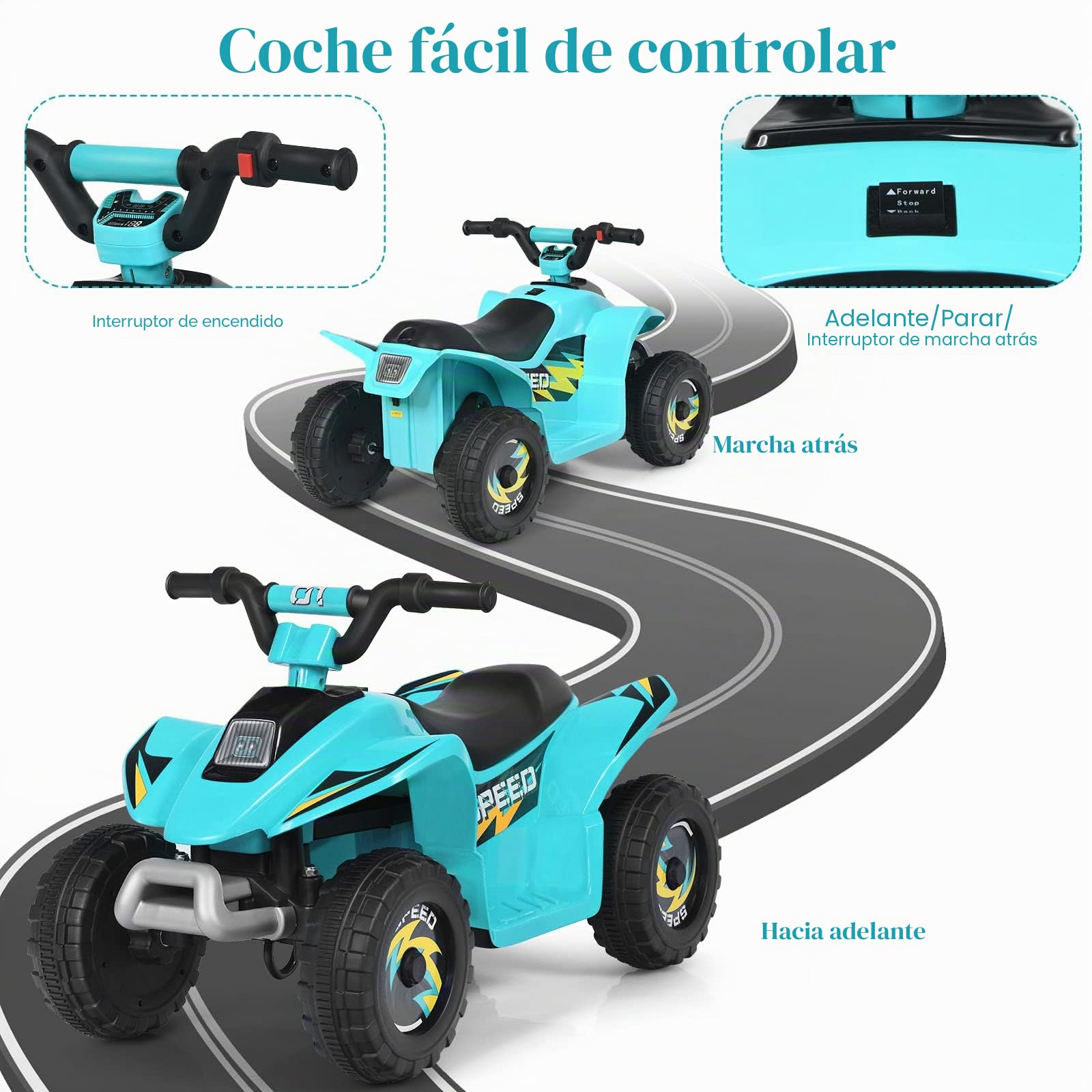 GOPLUS Quad Eléctrico ATV 6V para Niños de 3+ Años, Moto Electrica Infantil con Función Delante y Atrás, Vehículo Eléctrico con Velocidad 2.8-4.6 km/h, Carga Máxima 30 KG, 73 x 40 x 44,5 cm, Azul