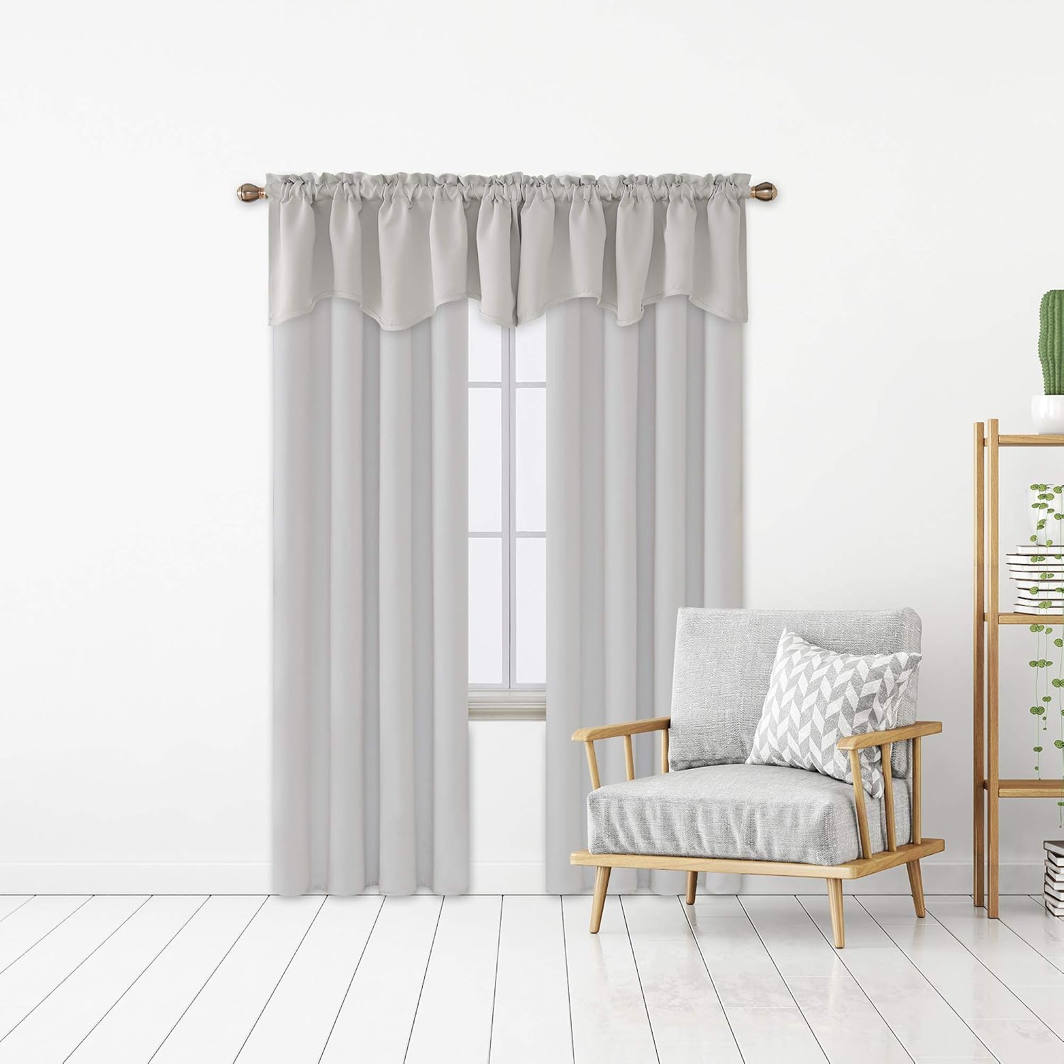 Deconovo Blackout Window Valance for Kitchen Solid Rod Pocket Scalloped Valance Short Curtain Panels 42x18 Inch Greyish White 4 PCS