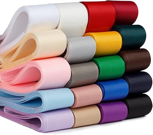 Cinta de grogrén de poliéster de 1 pulgada, 20 colores, 2 yardas x 20 colores cada uno en total de 40 yardas por paquete para manualidades, lazos