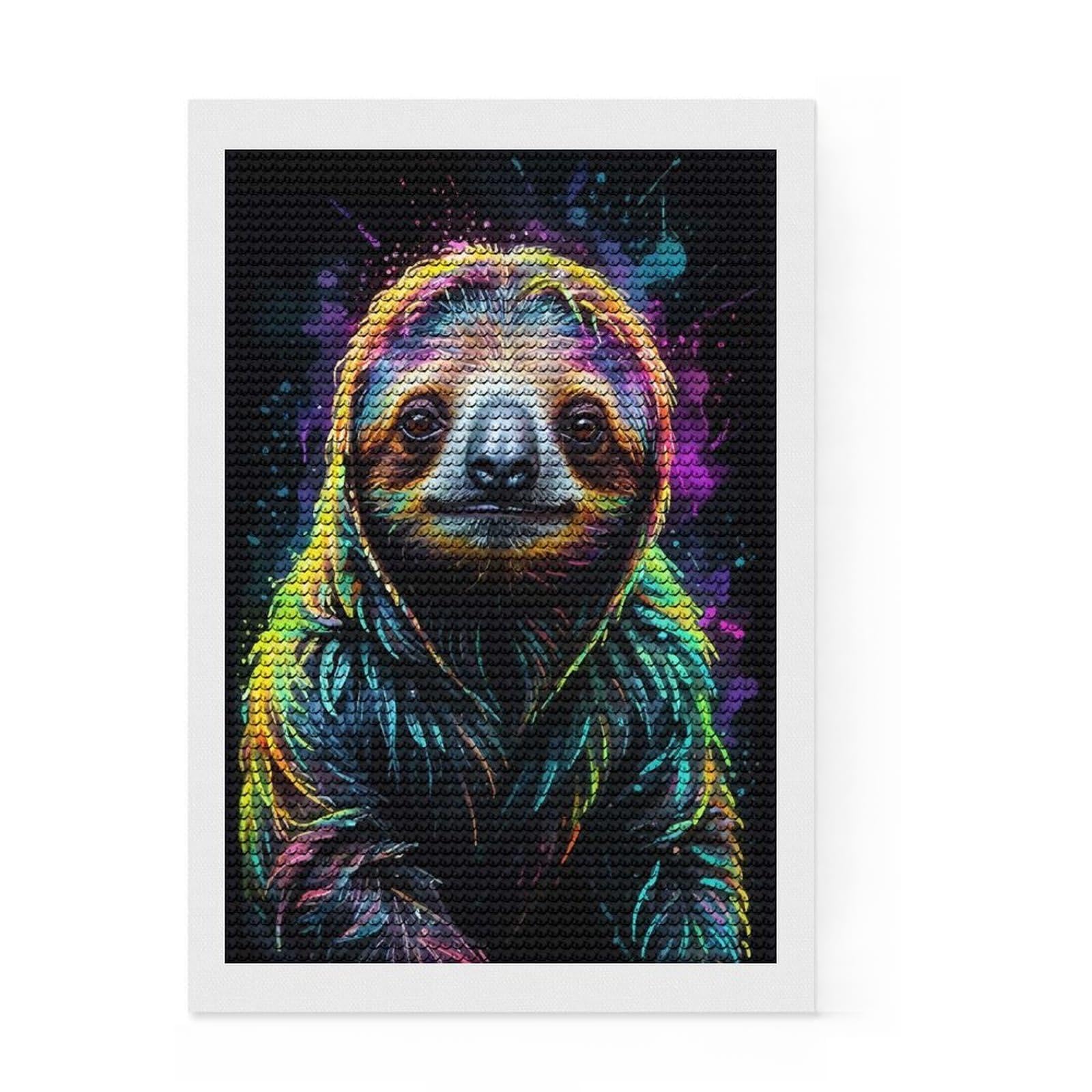 Junmoney Neon Sloth Art Diamond Art Canvas 8"x12", for Women, Sparkling Round Gems, Gift Idea, Boho Decor, Satisfying Creative Project