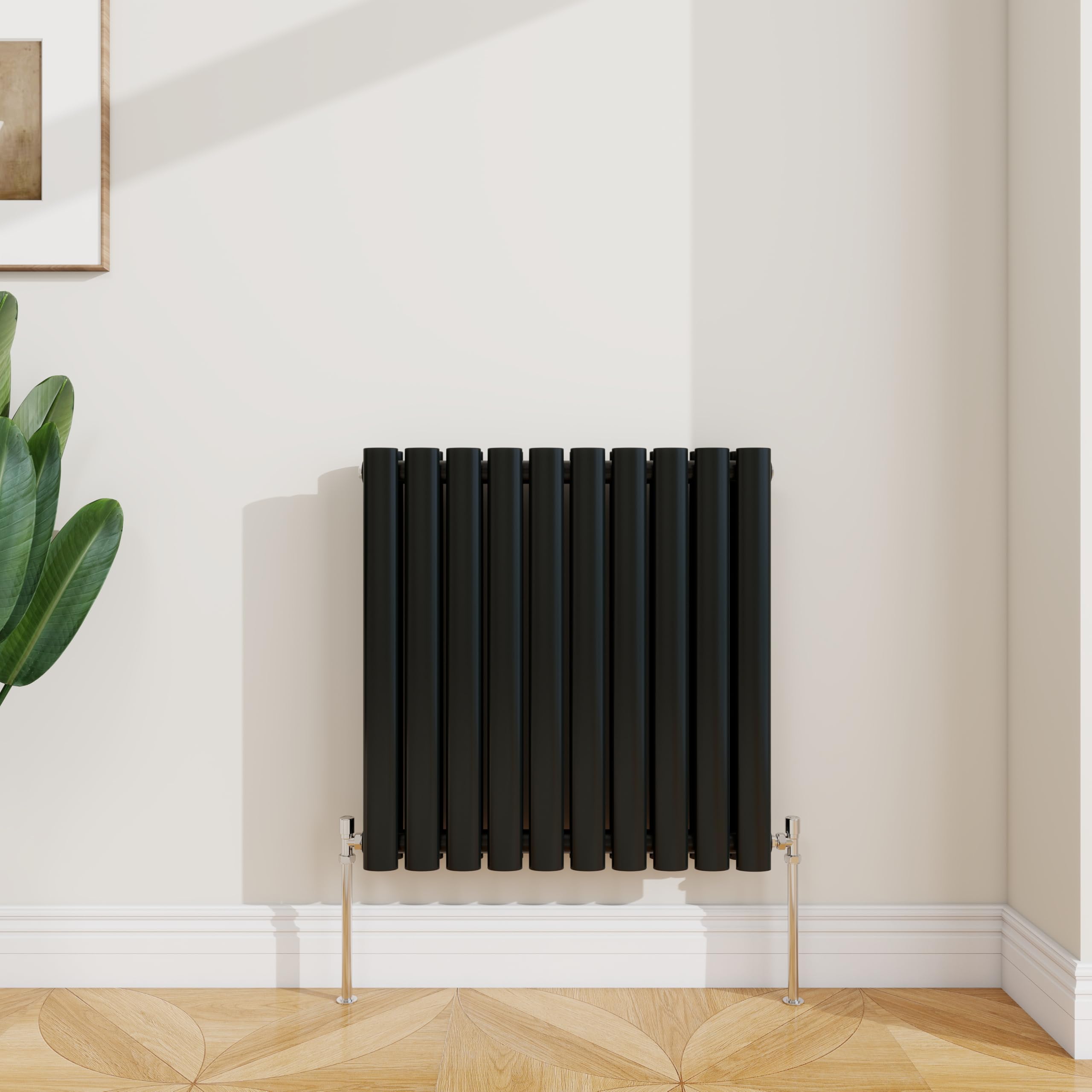 SLINE SANITARY Horizontal Oval Column Rradiator Bathroom Central Heating Black 600×590mm Double Panel Radiator