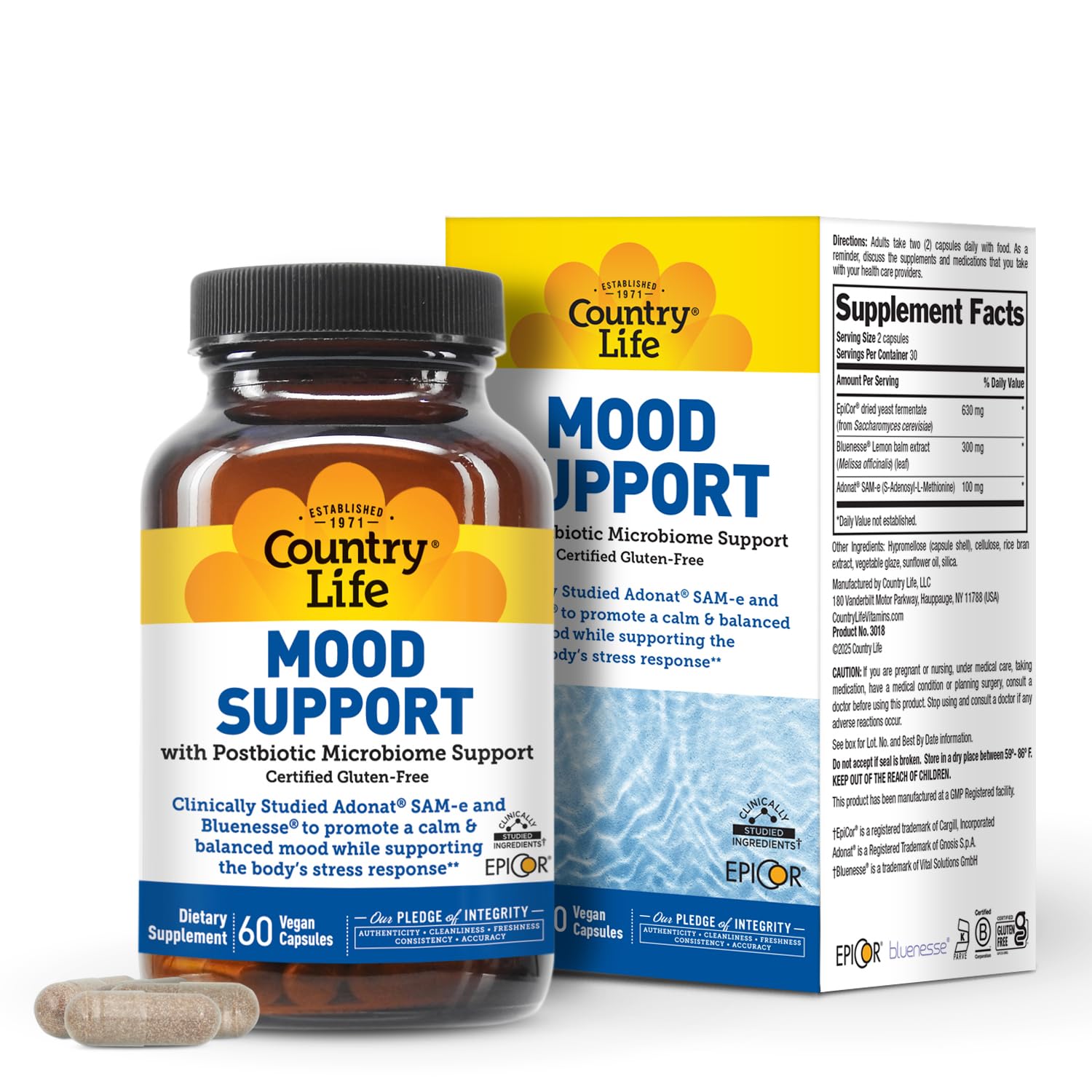Country Life Mood Support with SAM-e and Lemon Balm, 60 Vegan Capsules