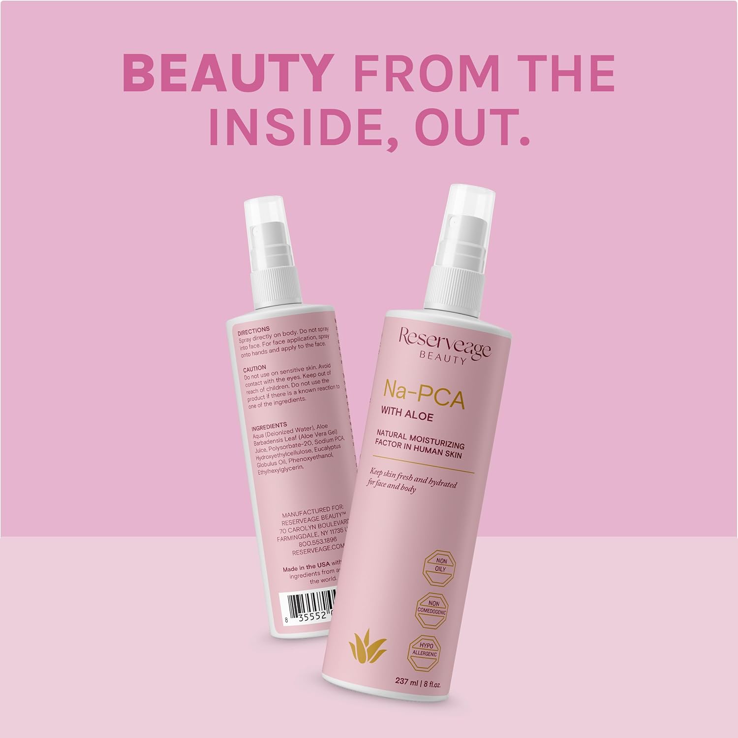 Reserveage Na-PCA Spray with Aloe Vera - Moisturizing Body Mist for Dry Skin - Face Moisturizer for Women with Eucalyptus Oil - 8 Fl Oz (Pack of 2) - Image 6