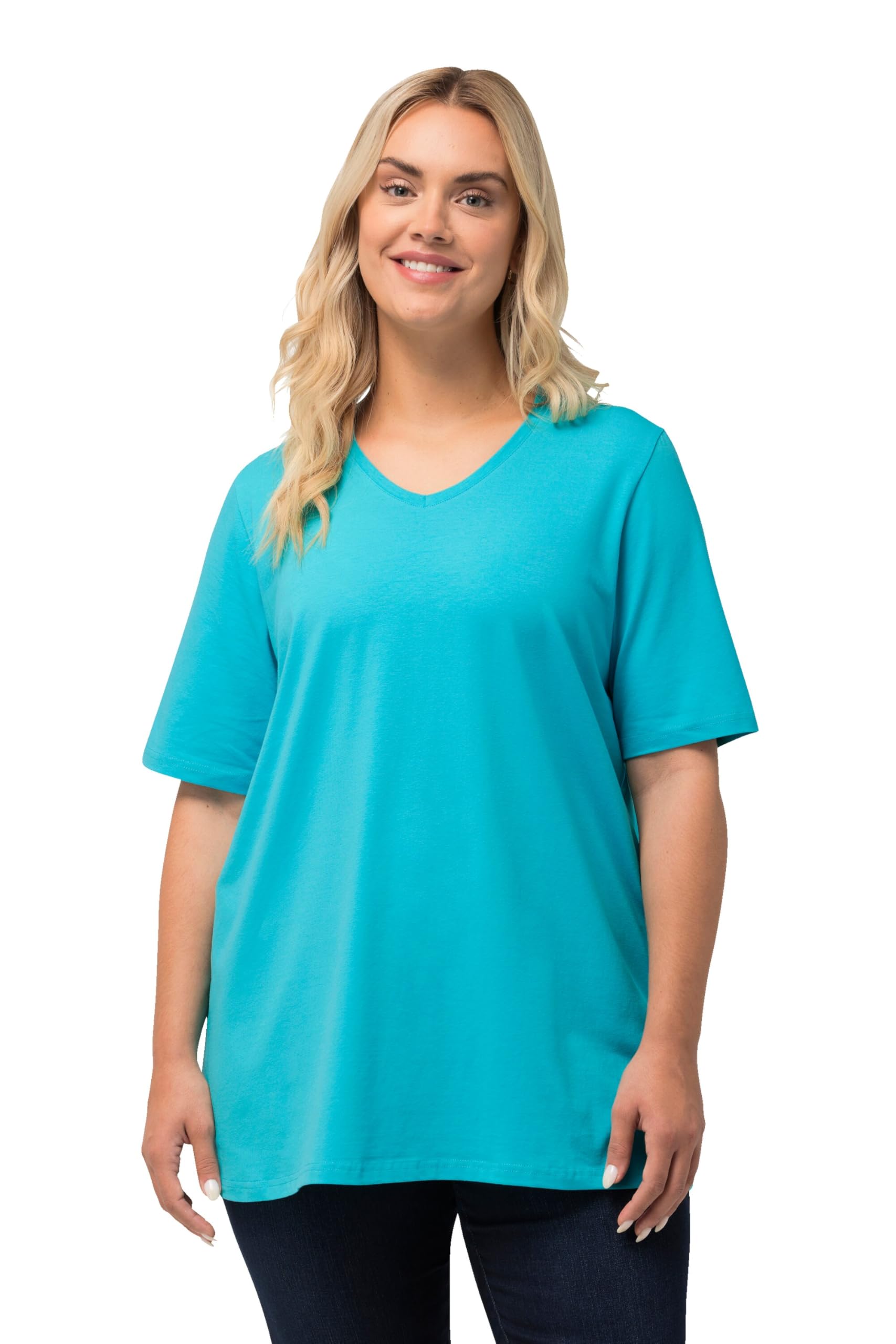 Ulla Popken Women's Theodore River A-Line V-Neck Half Sleeve T-Shirt, 26/28