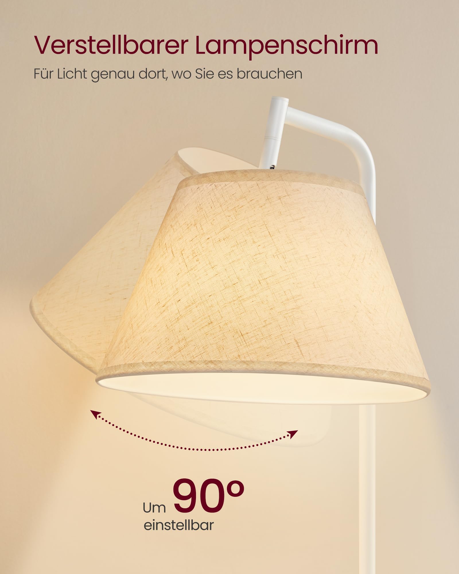VASAGLE LILEA Kollektion - Beistelltisch mit Lampe, 3-in-1, Stehlampe mit Tisch und Korb aus Stoff, für Wohnzimmer, LED-Glühbirne, Licht und Lampenschirm einstellbar, Stahlrahmen, mattweiß LFL004WC04