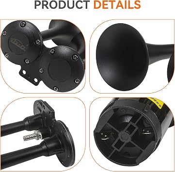 GAMPRO 12V 150dB Dual Trumpet Air Horn Kit for Truck(Black)