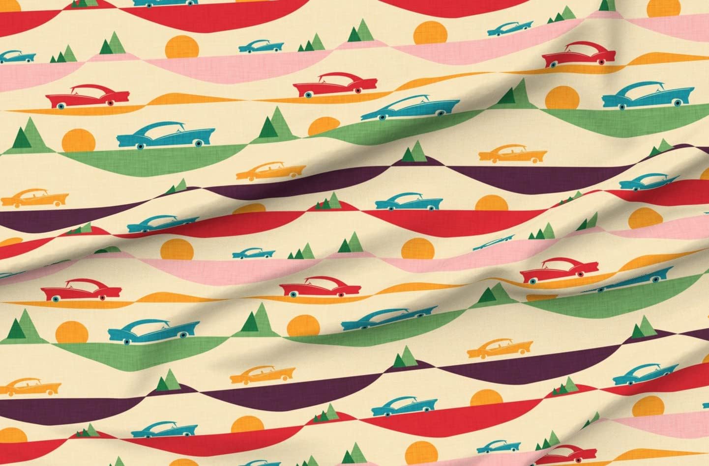 Spoonflower Fabric - Retro Trip Travel Vintage Mid Century Modern Printed on Organic Cotton Sateen Fabric by The Yard - Sewing Quilting Apparel Home Decor