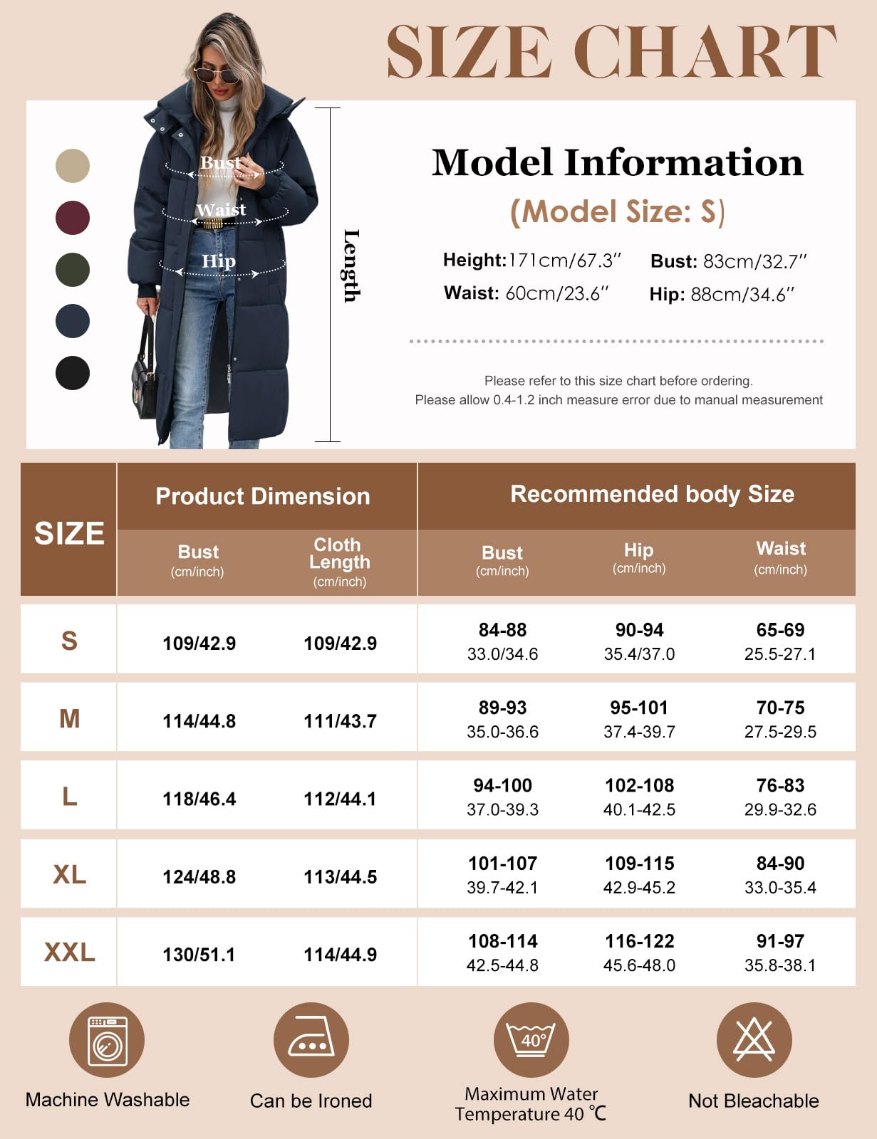 Vancavoo Manteau d’Hiver Femme Long Matelassé Parka avec Capuche | Chaude Veste, Rembourrage Généreux, Poignets Côtelés, Fermeture Zippée et Poches Obliques