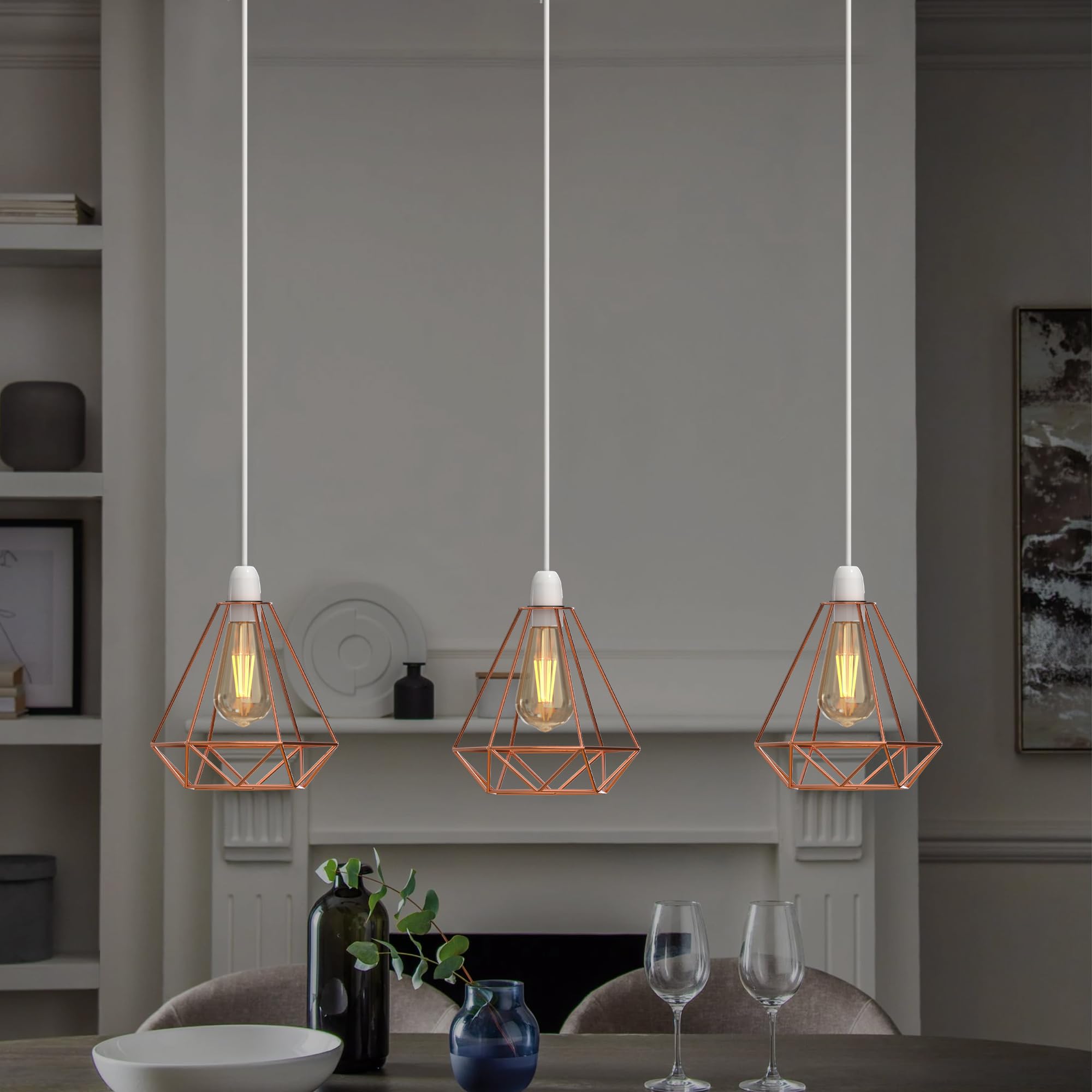 Moderne schwarze geometrische Decken Pendelleuchtenschirme, Drahtkäfig Lampenschirme - Bild 31 von 48