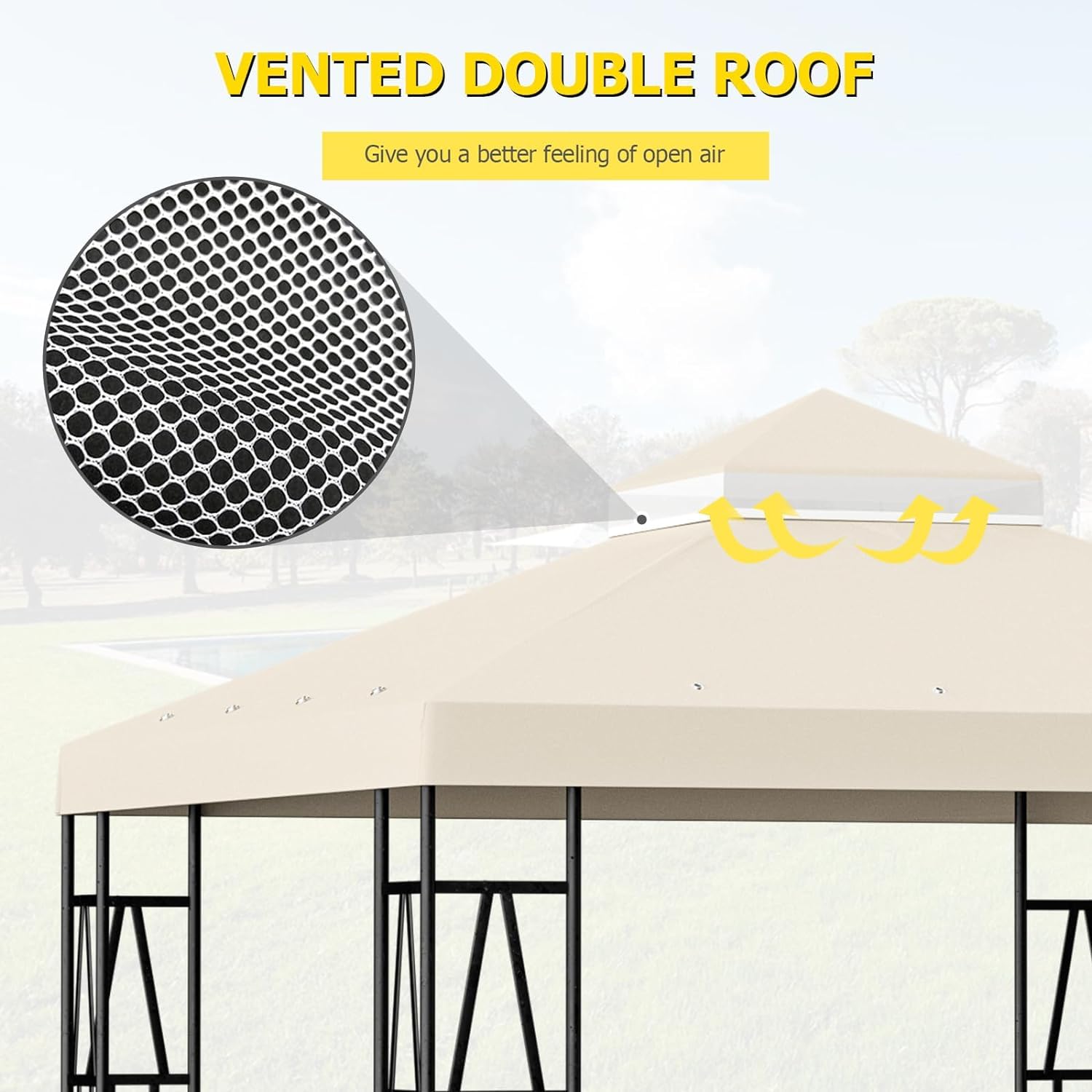 Tettoia Di Ricambio Per Gazebo 3x3 M – Doppio Livello, Impermeabile, Anti-UV, Con 16 Fori Di Drenaggio - 3