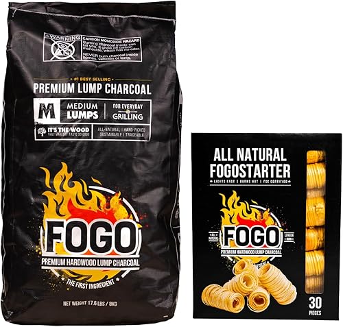 Miniatura 13 de FOGO Carbón vegetal de madera dura, tamaño mediano, calidad de restaurante, para asar y ahumar, bolsa de 17.6 libras