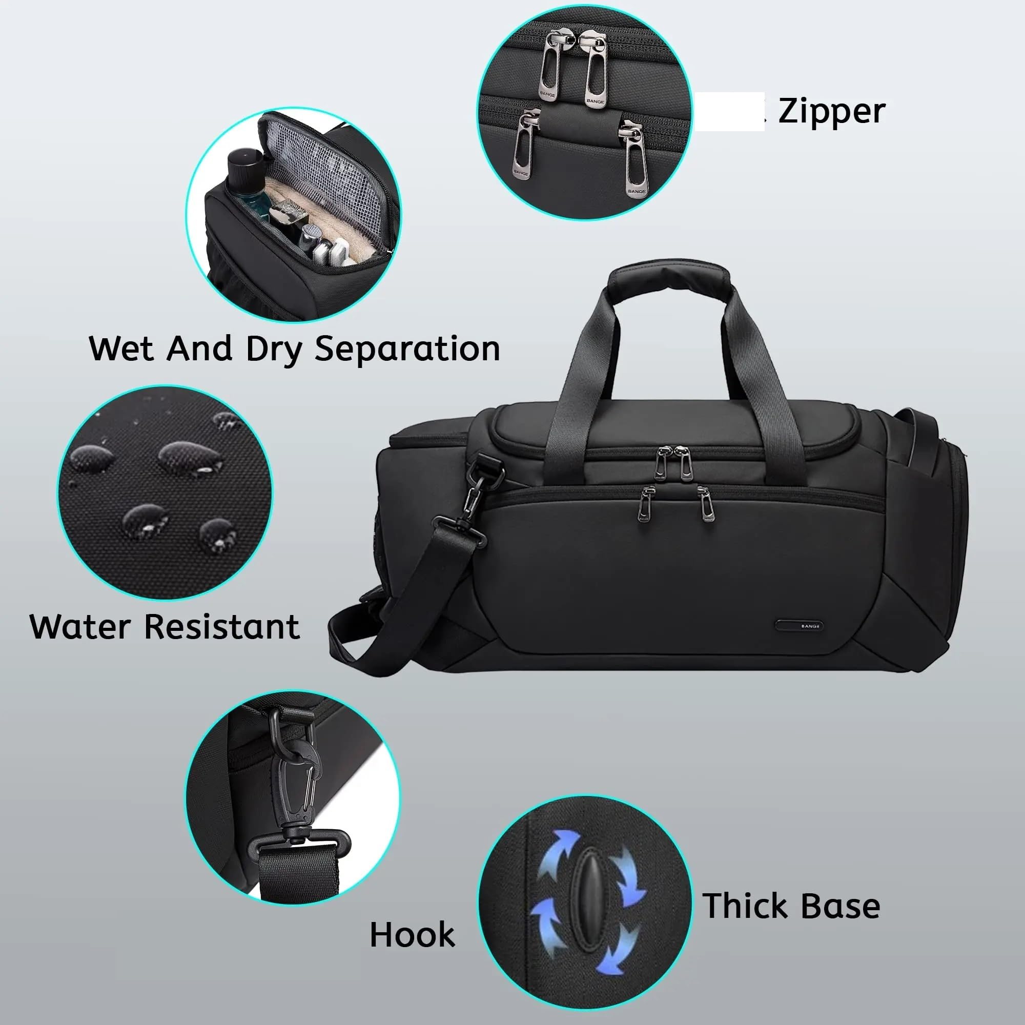 Borsone Palestra Borsoni sportivi impermeabili con scomparto for scarpe Borsa da palestra 21 pollici for uomo borse viaggio umido e asciutto Palestra(Grey)