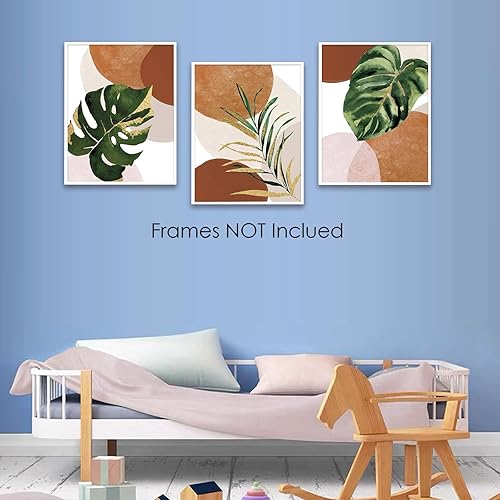 Miniatura 5 de 3 piezas de arte bohemio para pared con hojas de palmera tropicales, sin marco, impresiones minimalistas modernas de mediados de siglo, obras de