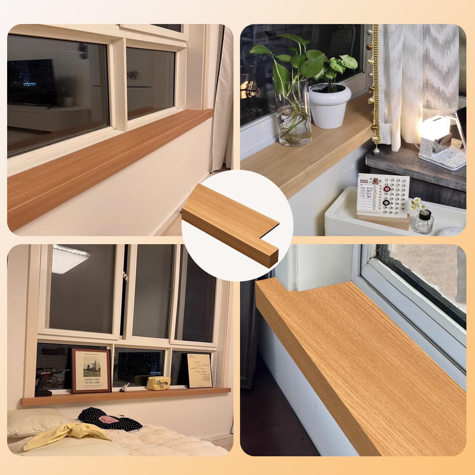 Davanzale Interno Finestra Piastra di Ristrutturazione del Davanzale Della Finestra Effetto Legno con Punta, Rifinitura Moderna per Davanzale Vecchio, Protezione Liscia per Davanzale per Balcone Della