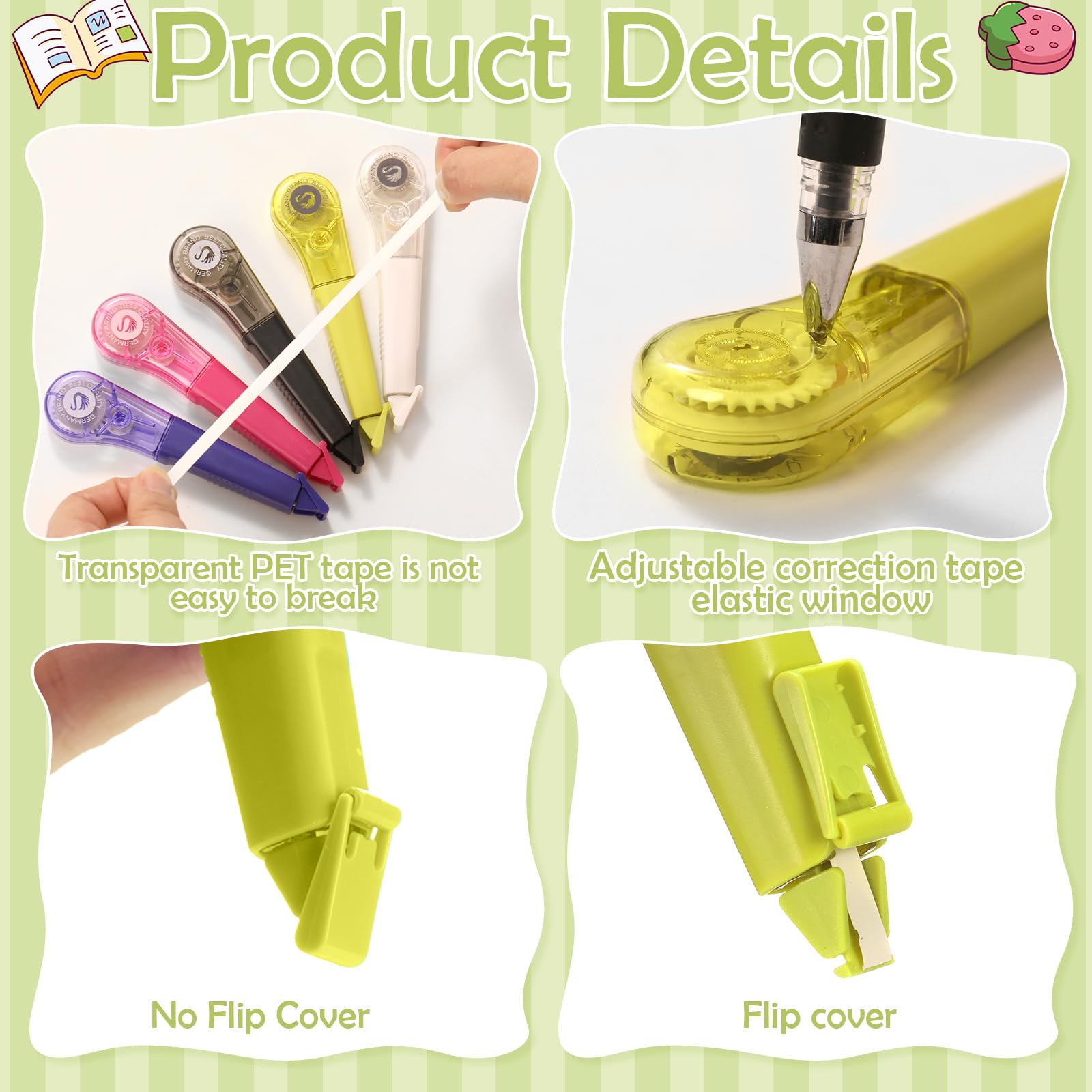 auroray Paquete de 6 bolígrafos de cinta correctora estilo bolígrafo, 20 pies cada uno, cómoda cinta correctora, aplicación suave de secado instantáneo para estudiantes, suministros escolares y de