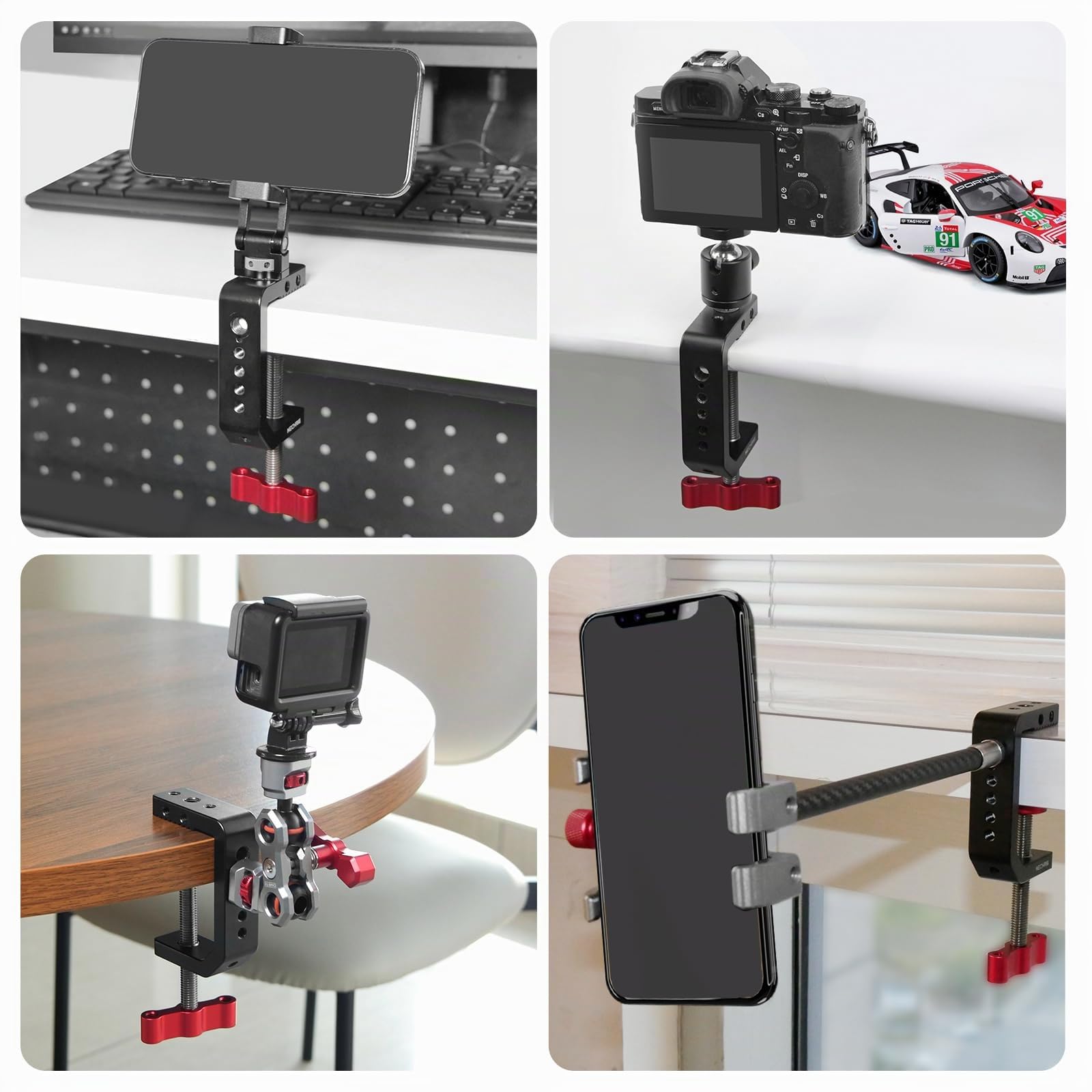 C-Klemme, Tischkamera-Halterung, Aluminium-Tisch-C-Klemme mit 0,6 cm (1/4 Zoll), 3/8 Zoll Gewinde, Desktop-DSLR-Halterung für Fotostudio-Videokamera, Lichtständer, Schreibtisch, Stangen