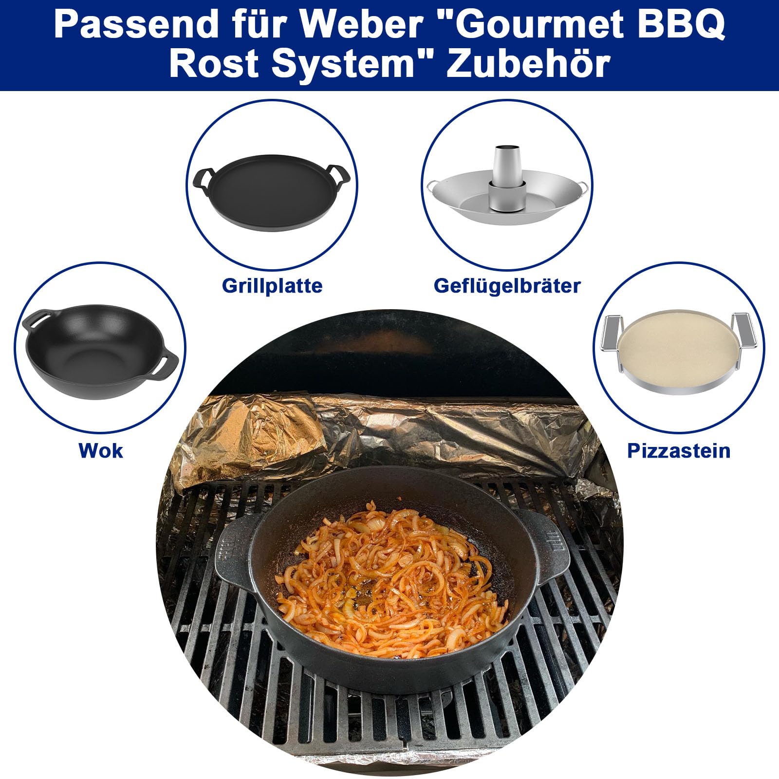 44,5CM Gusseisen Grillrost mit Abnehmbarem Rundem Zubehör für Weber Spirit I & II 300 Series, Spirit E/S 310 320 330, Spirit 700, Platinum B/C, Genesis 1000-3500, Gourmet BBQ Rost System 8847