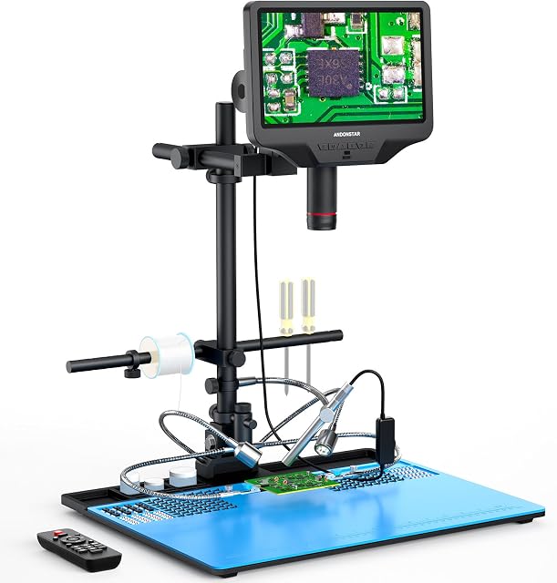 Andonstar AD409 Max HDMI Digital Microscope with Soldering Station, Endoscope, 10.1 inch LCD Screen, 300X USB Electronic Microscope Camera for Professional PCB Soldering, Supports Windows PC