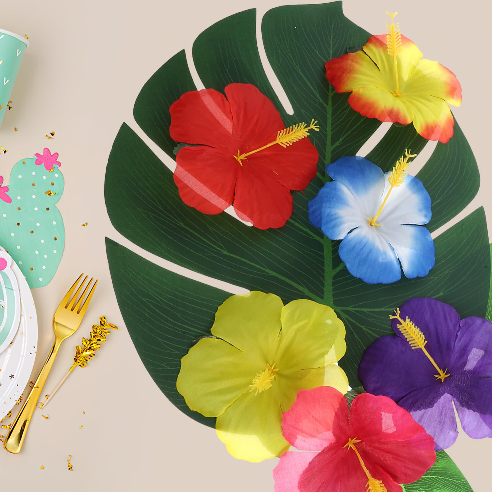 Set Decorazioni Tavolo Hawaiano Foglia Monstera Artificiale | Atmosfera Estiva, Poliestere, Mix And Match per Family Gatherings e Dining Table