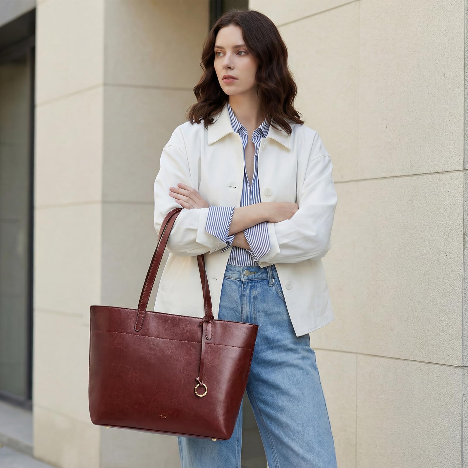 Kattee Bolso de mano vintage de piel auténtica para mujer, grande, con compartimento con cremallera, bolsos de viaje