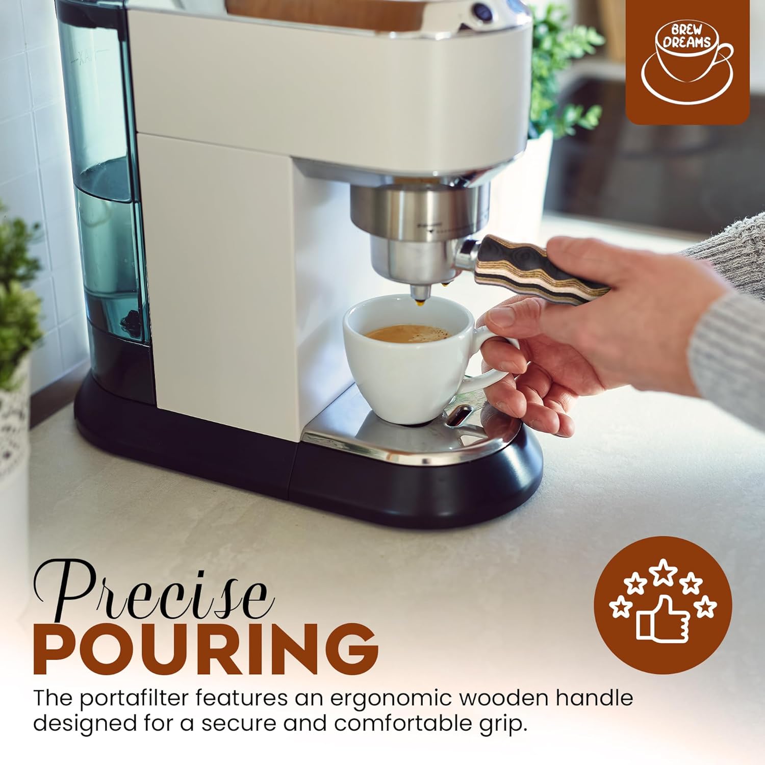 Generic Brew Dreams 54mm Bottomless Portafilter with 2 Ears - Espresso Machine Brew Basket with Puck Screen & Detachable Ergonomic Solid Wood Handle, small