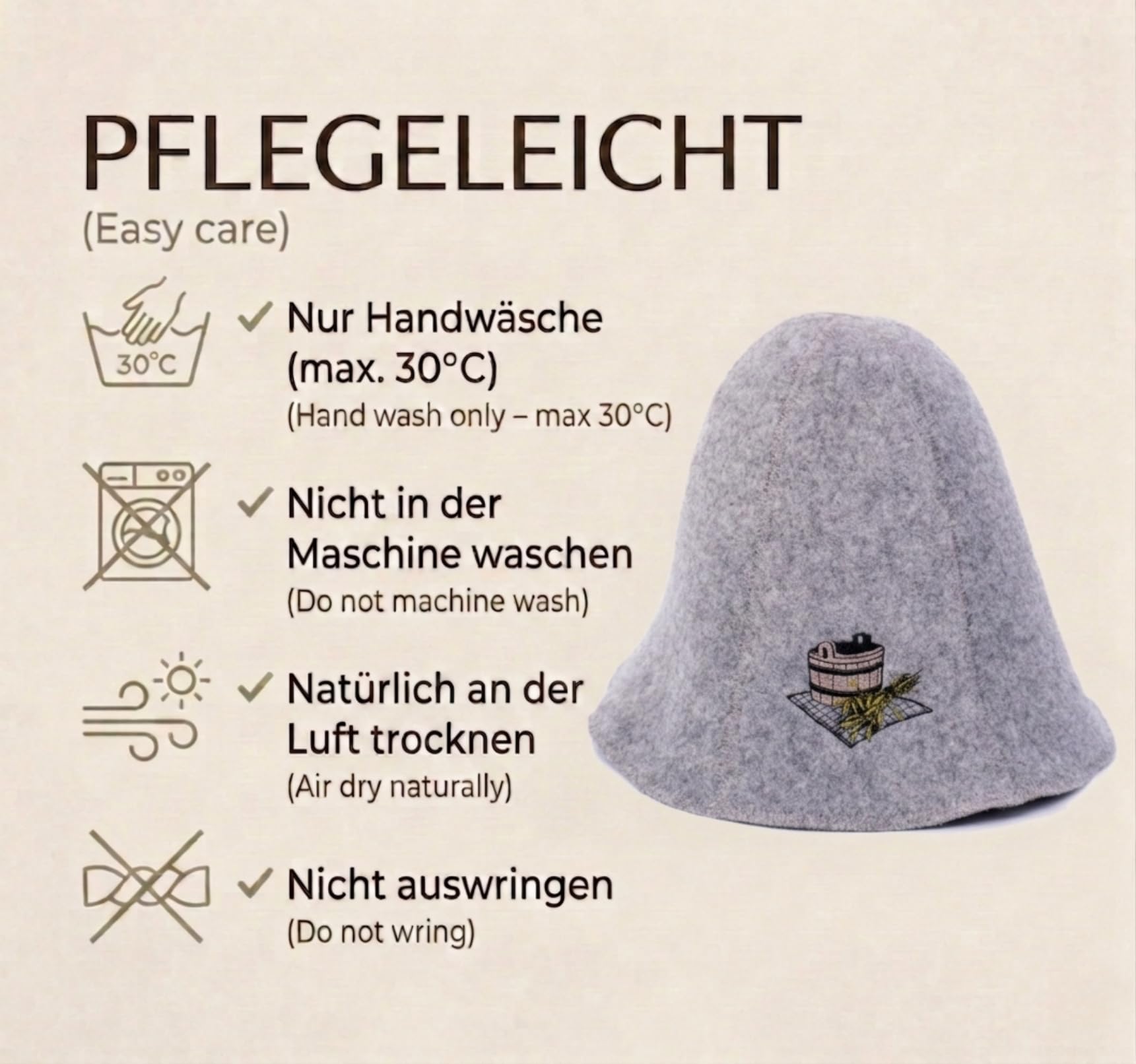 Sombrero De Sauna Lana De Lana con Bordado para Hombres y Mujeres, Gorro de Bienestar