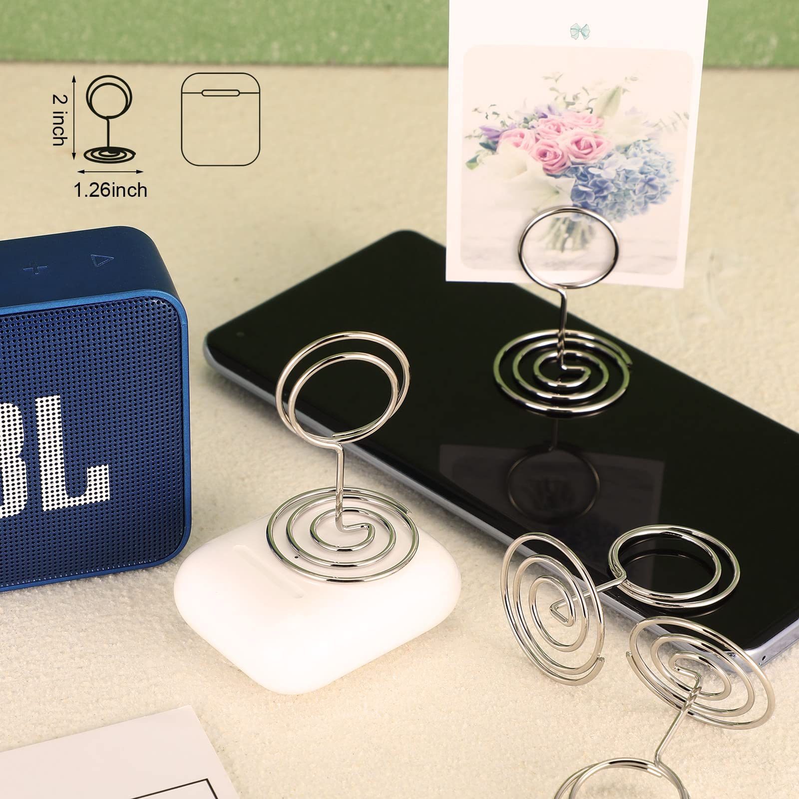 60 soportes para números de mesa, mini soportes para tarjetas de 5 cm, soportes para números de mesa, soportes para notas de oficina, soporte para tarjetas de nombre, clips de alambre, soporte para