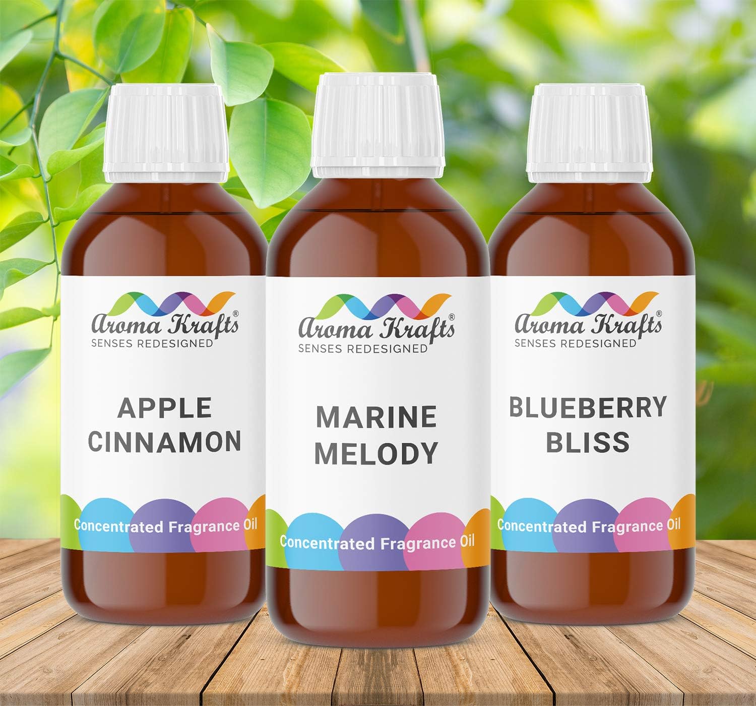 Aroma Krafts Soap Making Fragrance Oil Set of 3 - Apple Cinnamon, Marine Melody, Blueberry Bliss (30ml each)