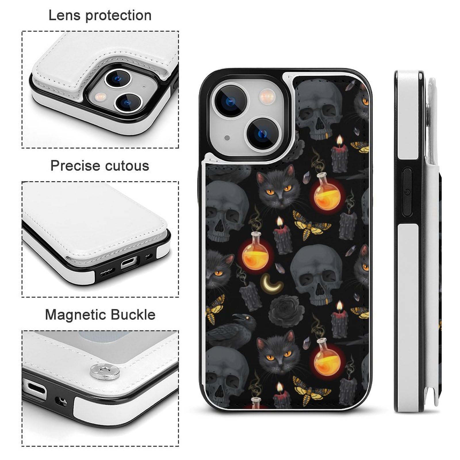 Amazon.co.jp: iPhone 16 Plusケース 手帳型 ドクロ柄 髑髏柄 黒