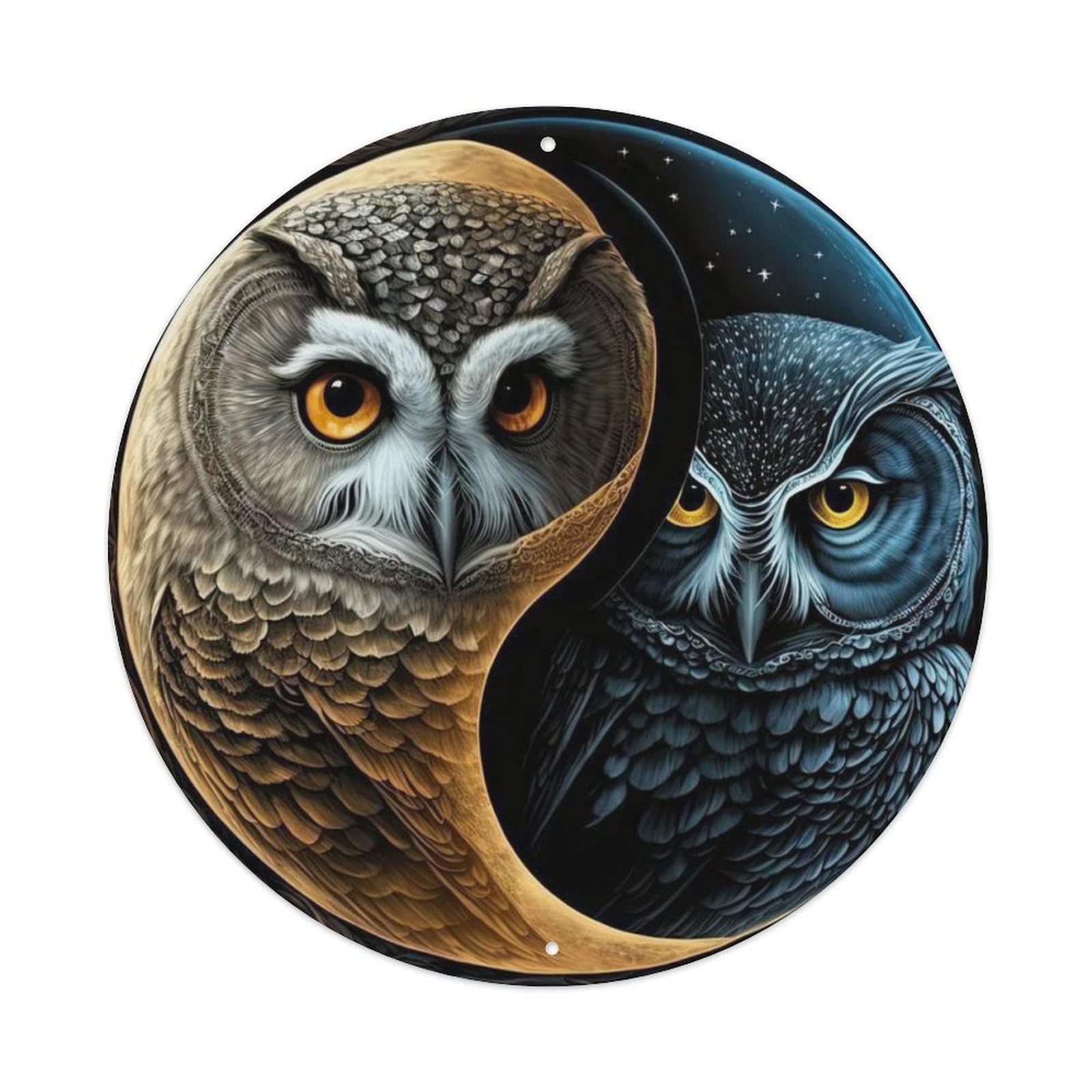 Animal Owl Yin Yang Mystical Night Vintage Metal Tin Sign Plaque Wall Decor for Cafe, Club Bar, Office, Garden Metal Poster 8x8Inch