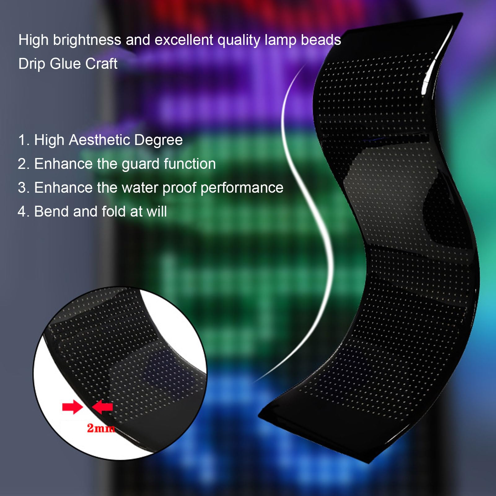 Programowalny wyświetlacz LED 20x64 pikseli Wodoodporny panel LED ze sterowaniem Bluetooth i 1280 diodami RGB Zasilanie przez USB dla sklepów Bary Wydarzenia Czarny silikon