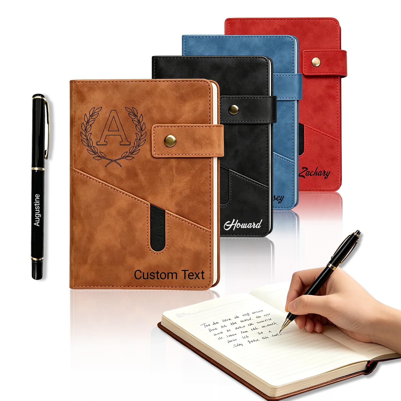 QSZ Personalised Leather Notebook Custom A5 Journal with Engraved Name Text Icon Customizable Gift for Women Men Colleagues Friends Family (custom a5 journal)