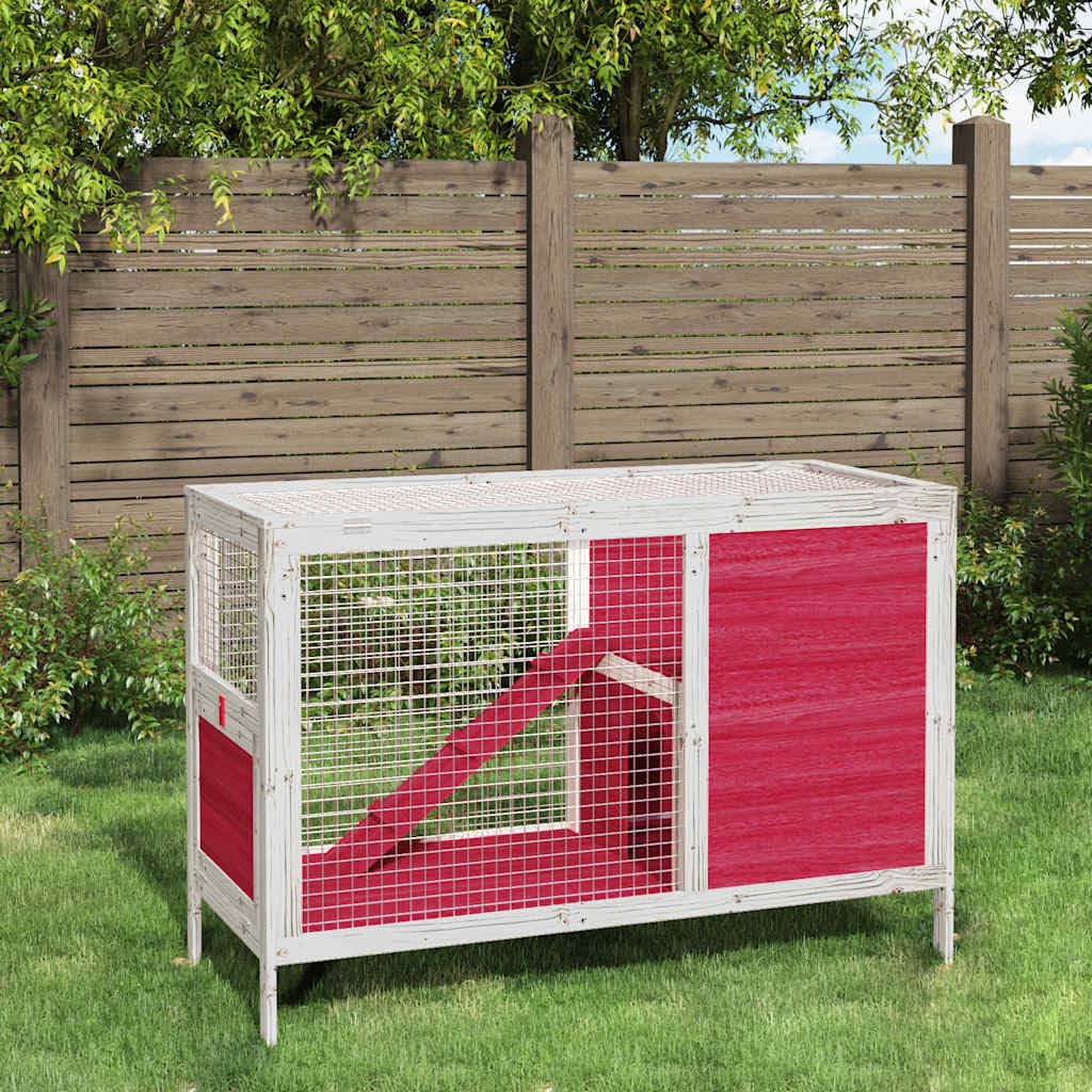 Kaninchenstall Rot 103x44x69,5 cm Massivholz Kiefer, Hasenstall 2 Ebenen mit Rampe und Freilaufgehege, Kleintierstall für Kaninchen und Meerschweinchen