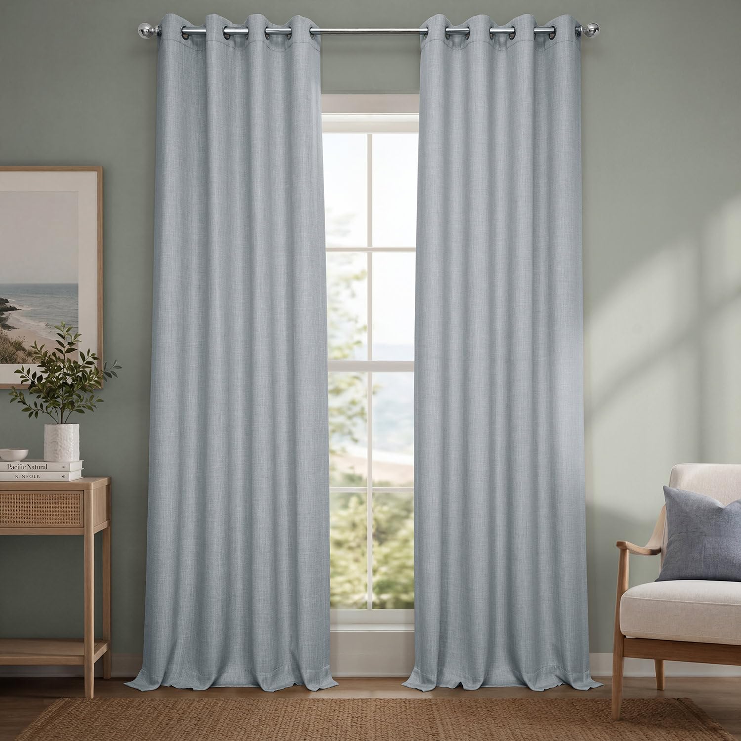 HPD Half Price Drapes Grommet Linen Curtains 108 Inches Long Room Darkening Curtains for Bedroom &amp; Living Room (1 Panel), 50W x 108L, Heather Grey