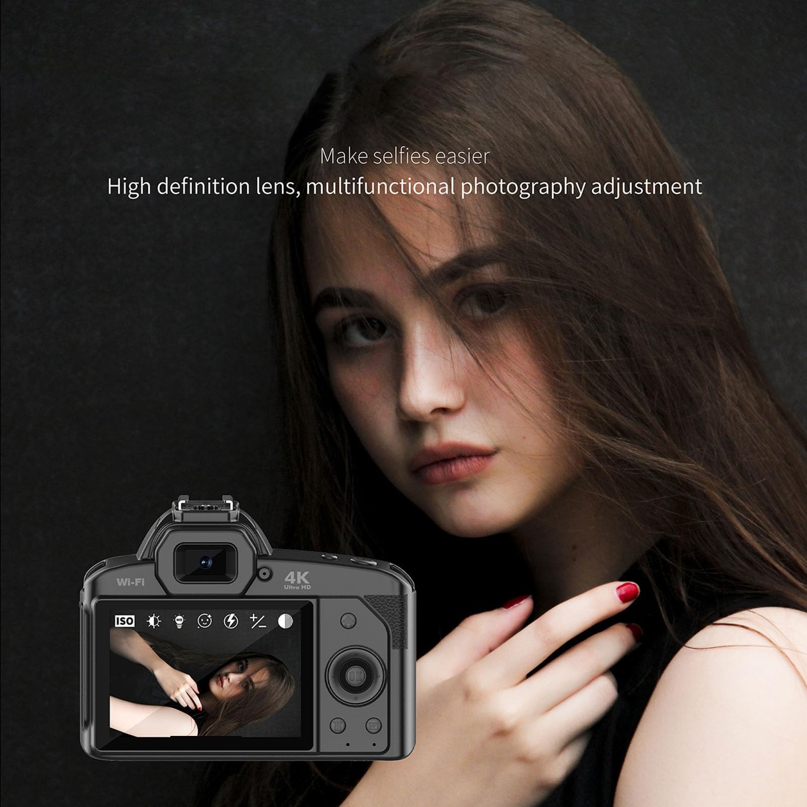 Aramox 3-calowy aparat cyfrowy LCD 4K 64MP FHD 1080P Kompaktowy aparat Czarny WiFi Funkcja noktowizora 16-krotny zoom dla nastolatków Dzieci Studenci Dorośli