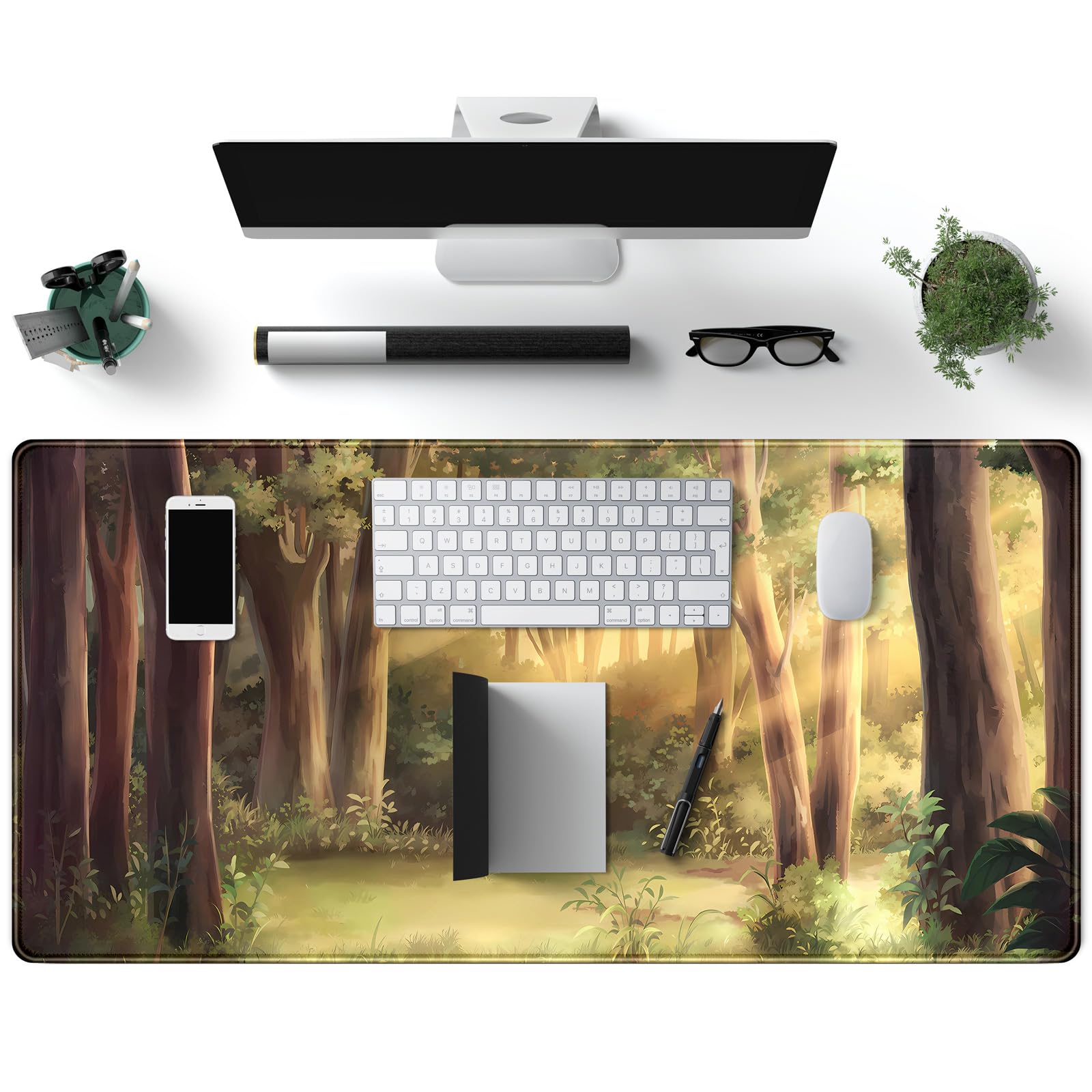 Kawaii - Tappetino da scrivania con motivo foresta verde, motivo anime