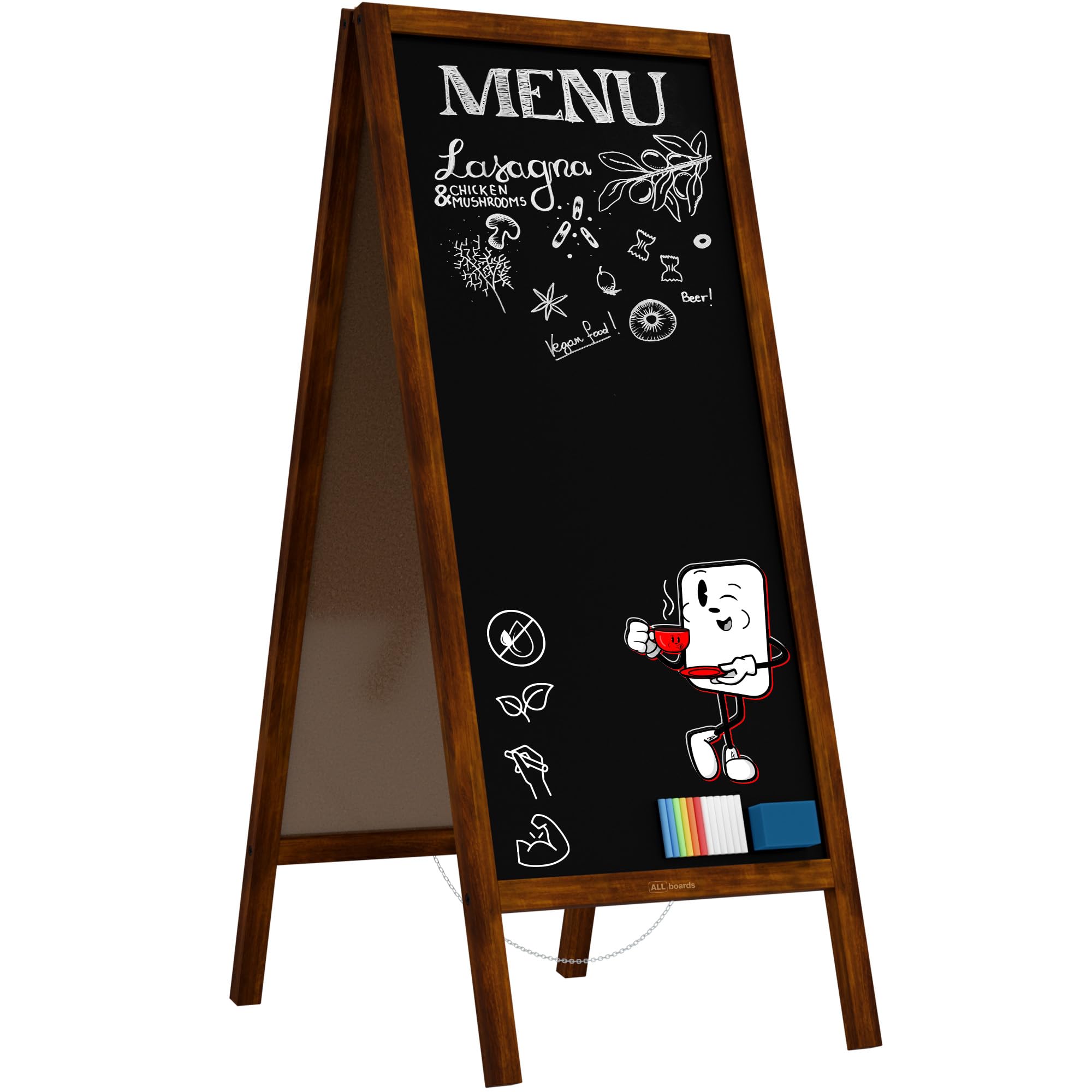 ALLboards Pavement Sign with Varnished Wooden Frame 150x61cm, Sidewalk Advertising Board Chalkboard