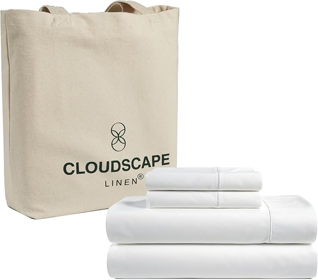 CLOUDSCAPE 1000 Nombre de fils 100% Feuilles de coton égyptiennes Taille du roi, Premium & Drap de lit de luxe, pour les personnes à lit chaud, refroidissement & Respirant, Silky Sateen Weave, Jusqu'à 17" Poche profonde - blanc
