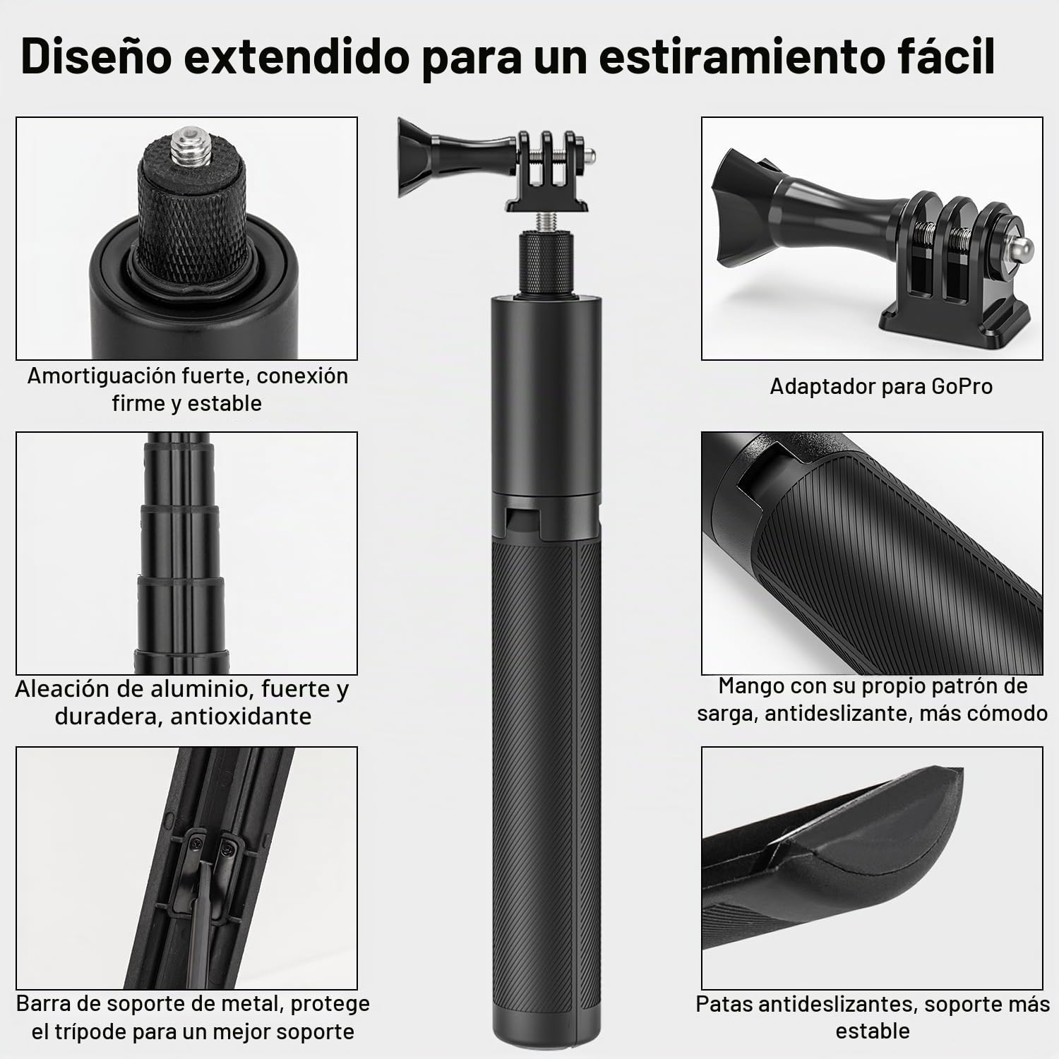 Wiseten Trípode de Palo Selfie para GoPro Insta 360, 120cm Mango Extensible Portátil Ligero Trípode Monopié Accesorios para GoPro Hero 13 12 11 10 9 8 7 Black insta360 X5 X4 dji Osmo Pocket 3 4