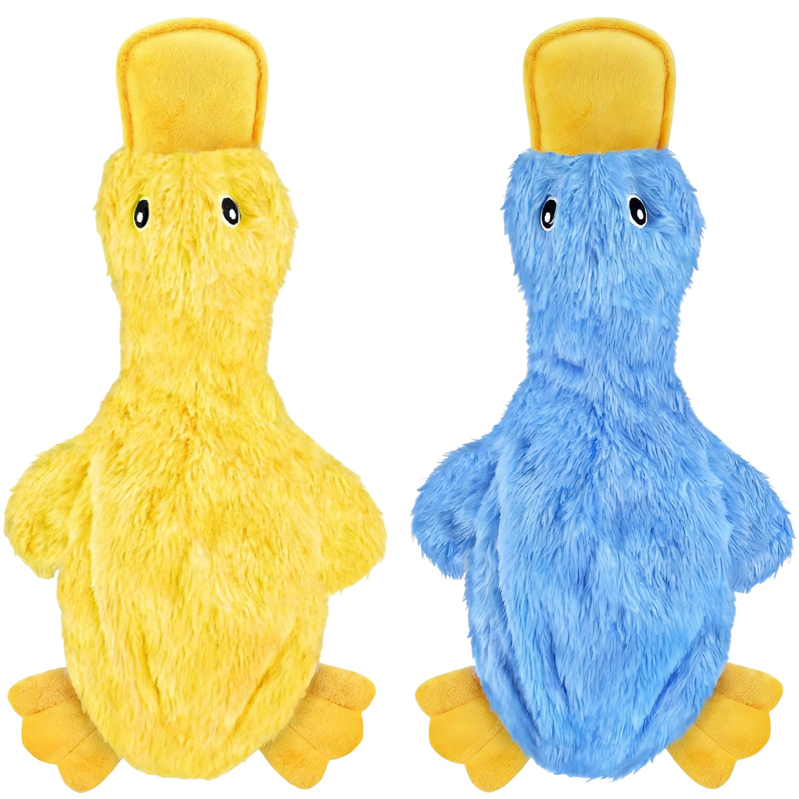 Houbobo Squeaky Dog Toys, Puppy Chew Toys with Soft Durable Fabric, Cute Crinkle Duck Interactive Toy for Small, Medium and Large Pets Playing and Training, Dog Birthday Present (Yellow+Blue)