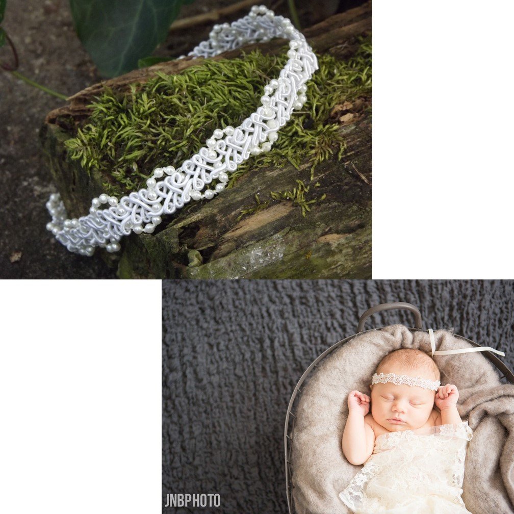 Beaded Lace Halo Headband in Ivory or White, Also Available as a tieback, Photography Prop, Newborn, Toddler, Child, Adult (White, Newborn)