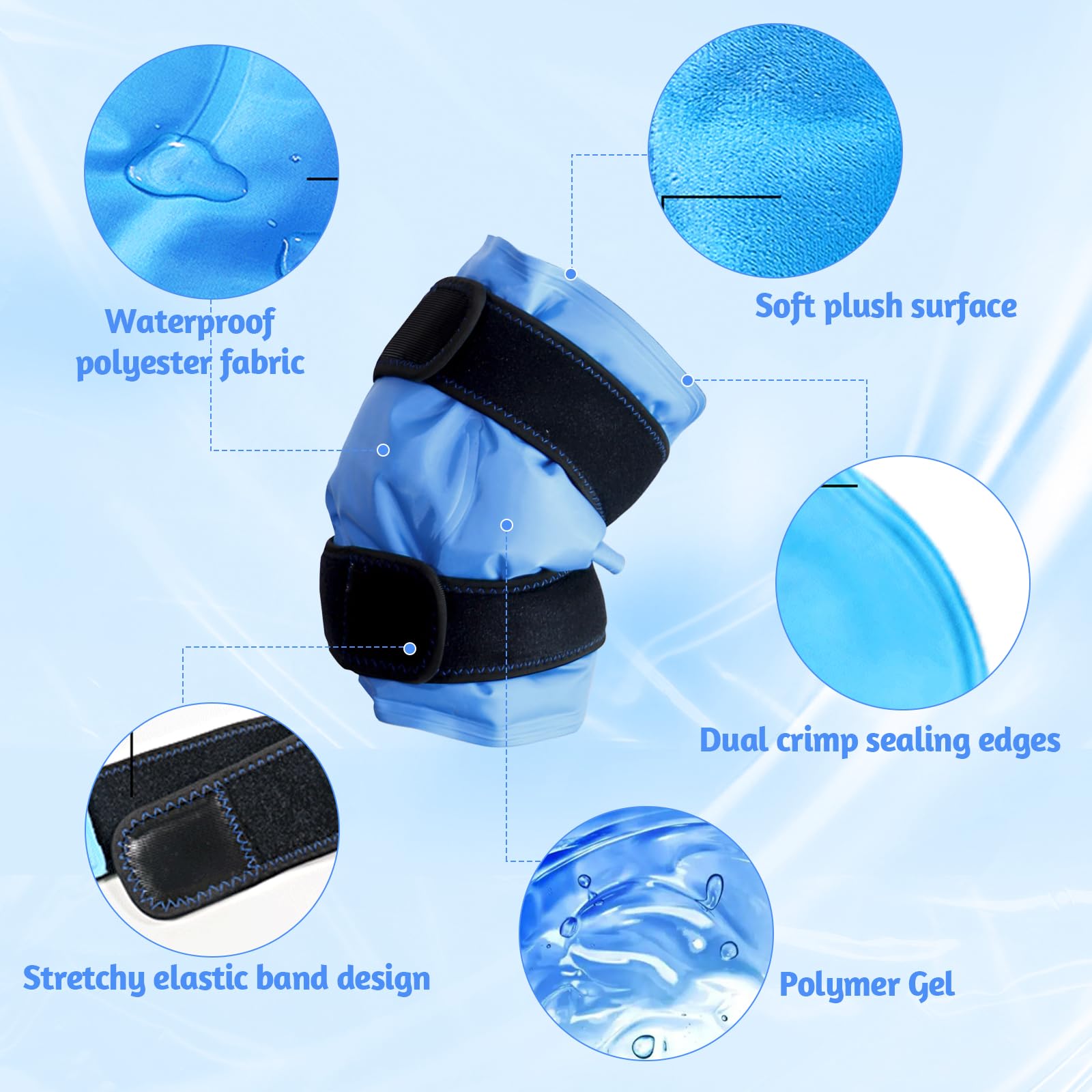 Bolsa Hielo Reutilizable, Bolsas Gel Frio con Correas, Envoltorio de Gel Frío, Bolsas Gel Frio Reutilizables, compresa caliente o fría, para Lesiones en las Piernas, Hinchazón, Esguinces